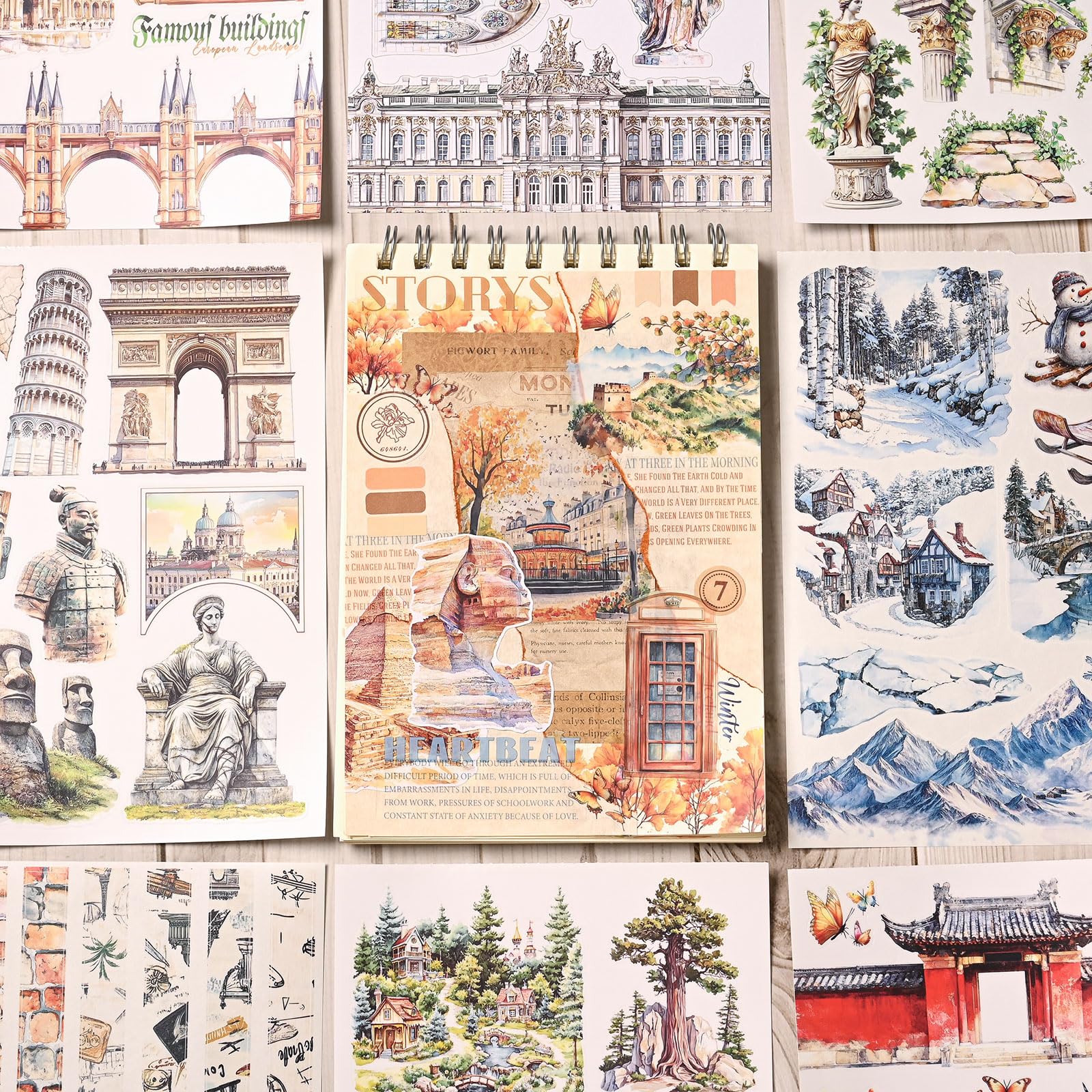 YagCu Naklejka do scrapbookingu, naklejki do dziennika zabytków, artykuły do dziennika śmieci, wstępnie wycięte estetyczne naklejki do scrapbookingu dla dorosłych, dekoracyjne efemerydy, planer DIY