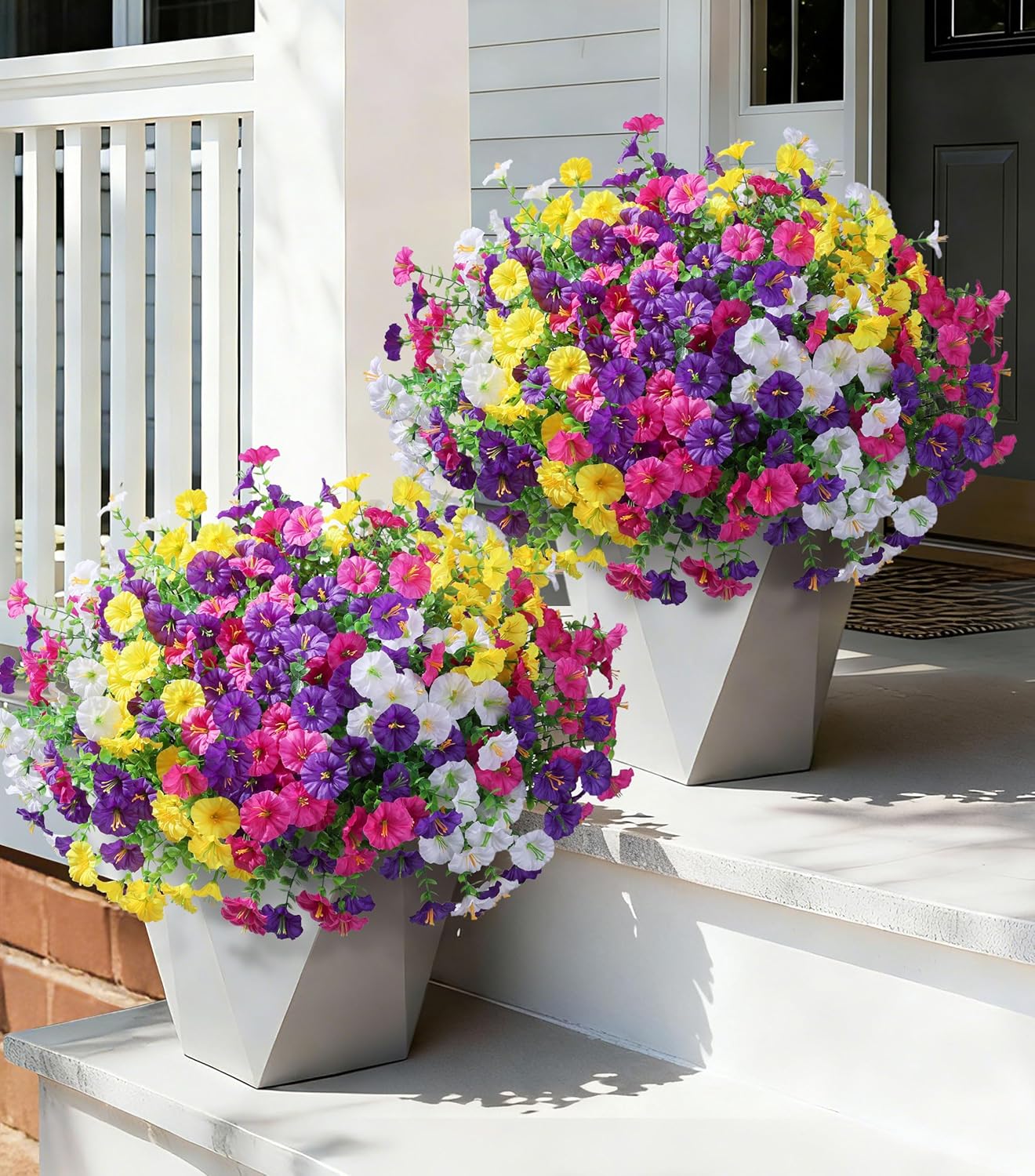 Ivydale 24 Bundles Artificial Flowers for Outdoors Faux Plants Spring Outdoor Decoration Silk Morning Glory Realistic UV Resistant Fake Petunias for Outside Porch Patio Window Garden Yard Home