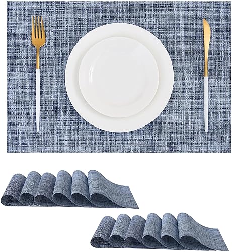 Miniatura 63 de Leetaltree - Juego de 6 manteles individuales, resistentes al calor, antideslizantes, para mesa de comedor, lavables, duraderos, tejido de PVC Azul