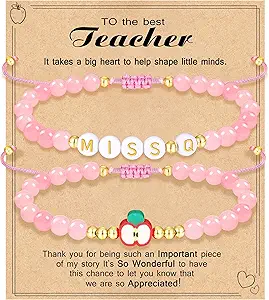 Teacher Appreciation Bracelet Gifts for Women Initial Beaded Bracelets Back to School Thank You Teacher Gifts 2pcs Link Bracelet New Teacher Graduation Gift Birthday Retirement Teachers' Day Jewelry