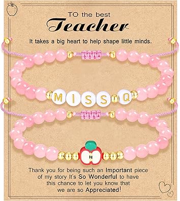 Teacher Appreciation Bracelet Gifts for Women Initial Beaded Bracelets Back to School Thank You Teacher Gifts 2pcs Link Bracelet New Teacher Graduation Gift Birthday Retirement Teachers' Day Jewelry