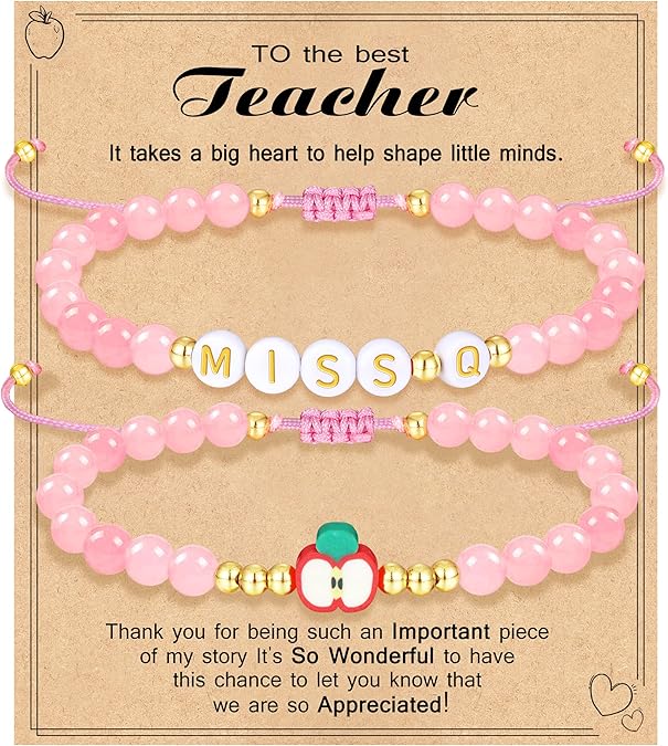 Teacher Appreciation Bracelet Gifts for Women Initial Beaded Bracelets Back to School Thank You Teacher Gifts 2pcs Link Bracelet New Teacher Graduation Gift Birthday Retirement Teachers' Day Jewelry
