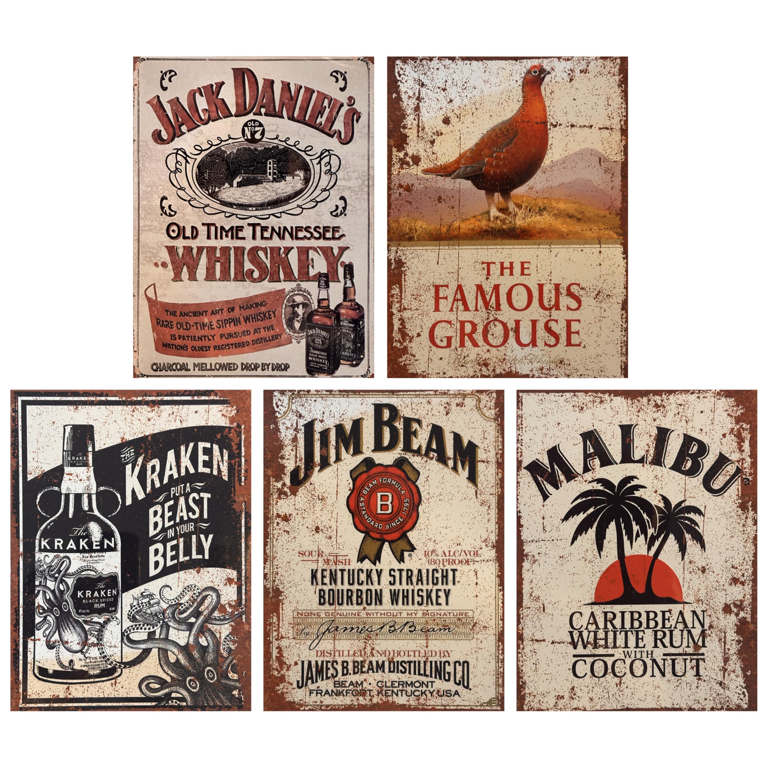 Vintage Metal Spirit Sign Set (5 Pack) – Pub, Bar & Man Cave Wall Decor – Indoor & Outdoor