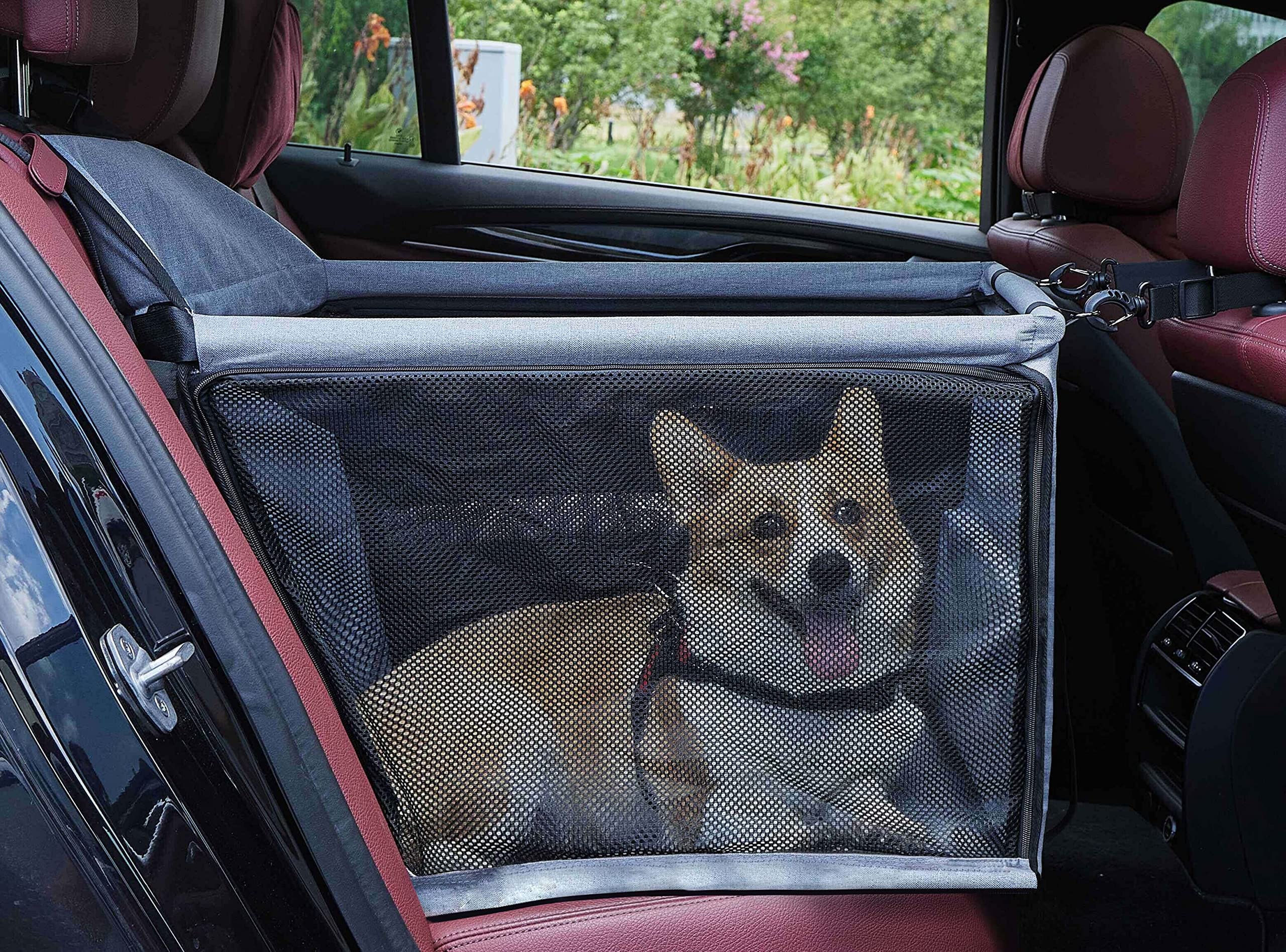 Rishaca Dog Car Seat for Medium Dogs,Portable Washable Travel Bags for Pets Under 50lb,Pet Car Booster Suitable for Midsize and Large Cars(Grey,Large)