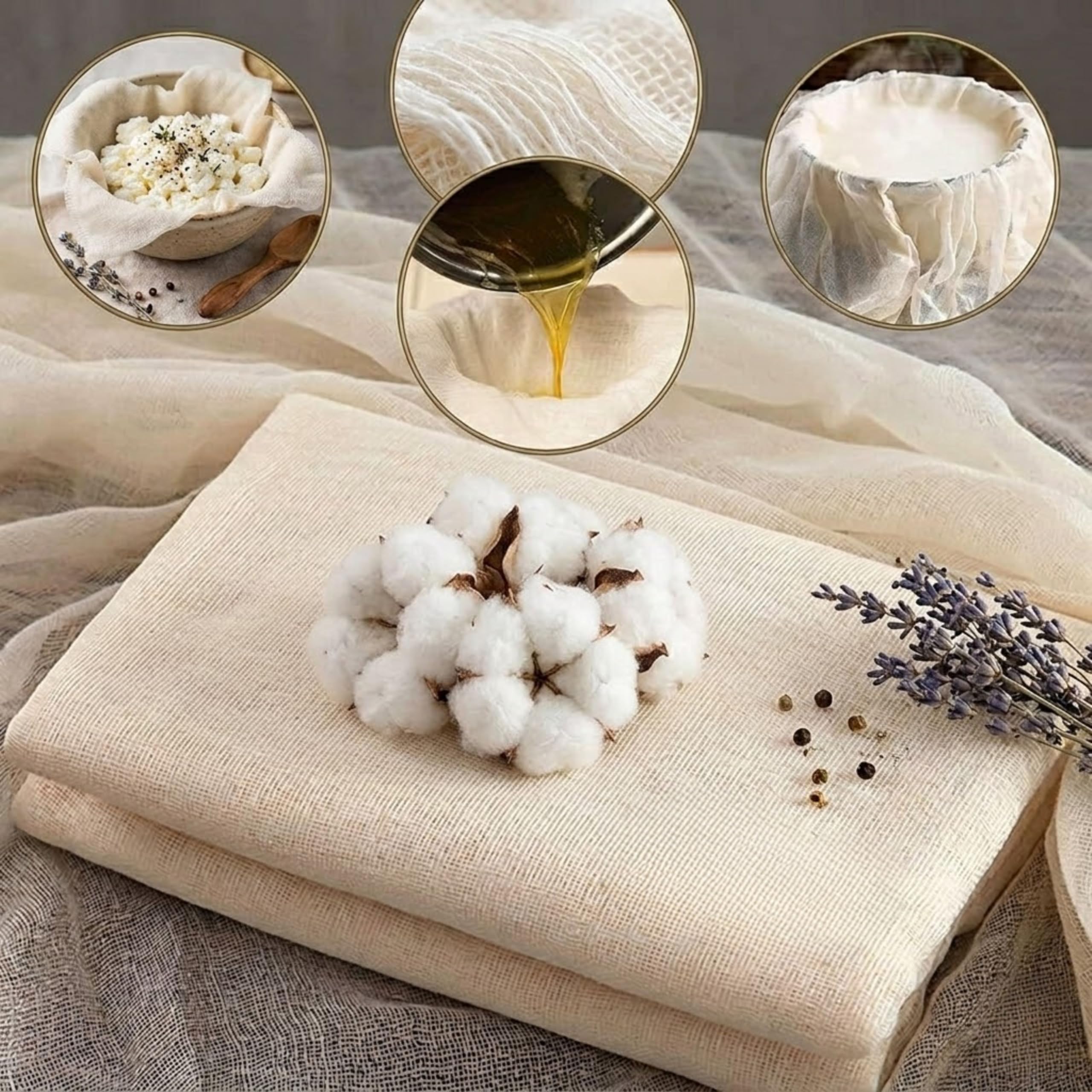 Hian Muslin Cotton Cloth for Kitchen & Cooking | Food Grade Straining Cloth for Paneer Cheese Making, Steaming Idli Momos, Roti Wrapping, Filtering & Draining Fabric (1 Meter)