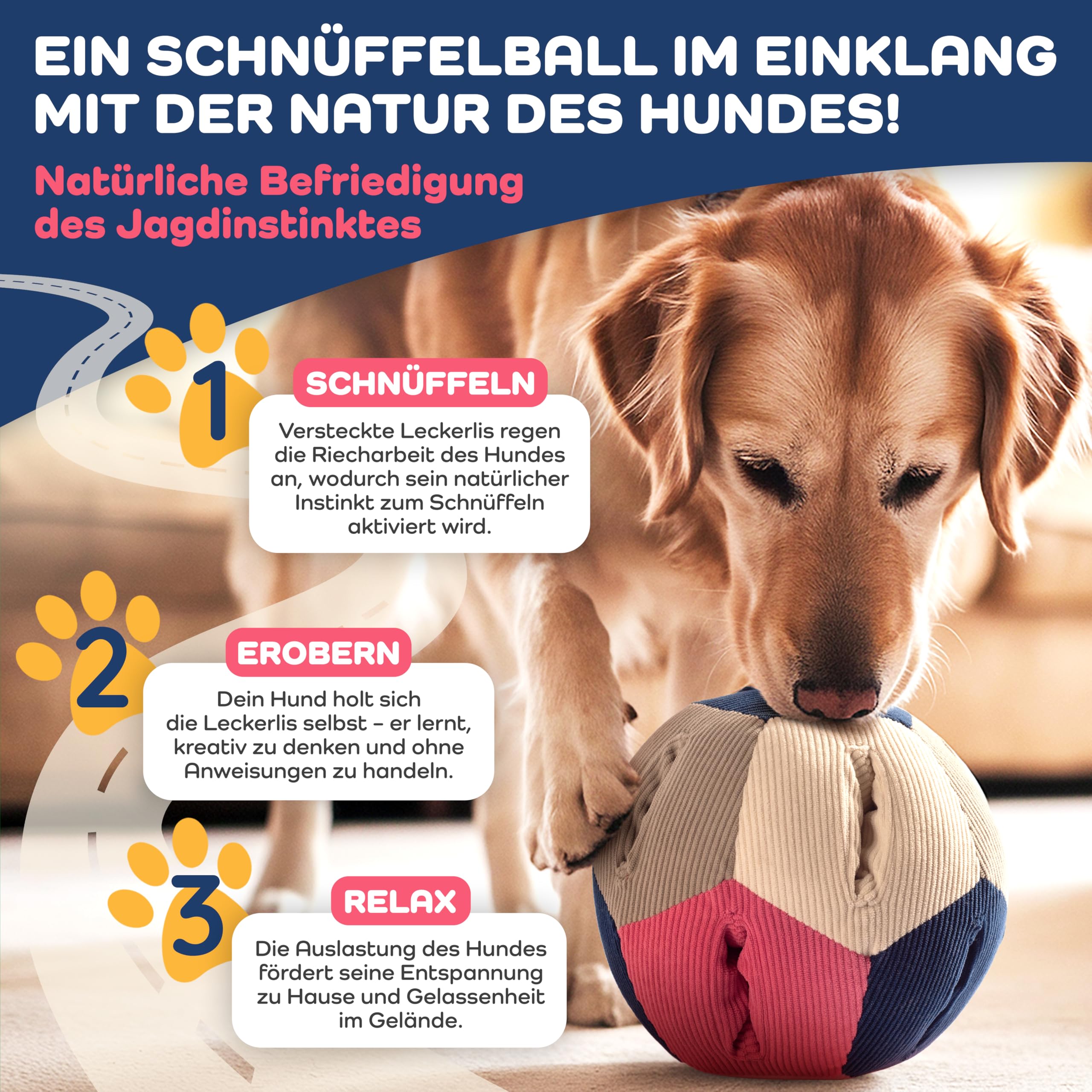 Schnüffelball für Hunde – Intelligenzspielzeug mit 4 Schwierigkeitsstufen – Interaktives Hundespielzeug für Leckerlis & zur Förderung der Intelligenz – Beschäftigung für kleine & große Hunde