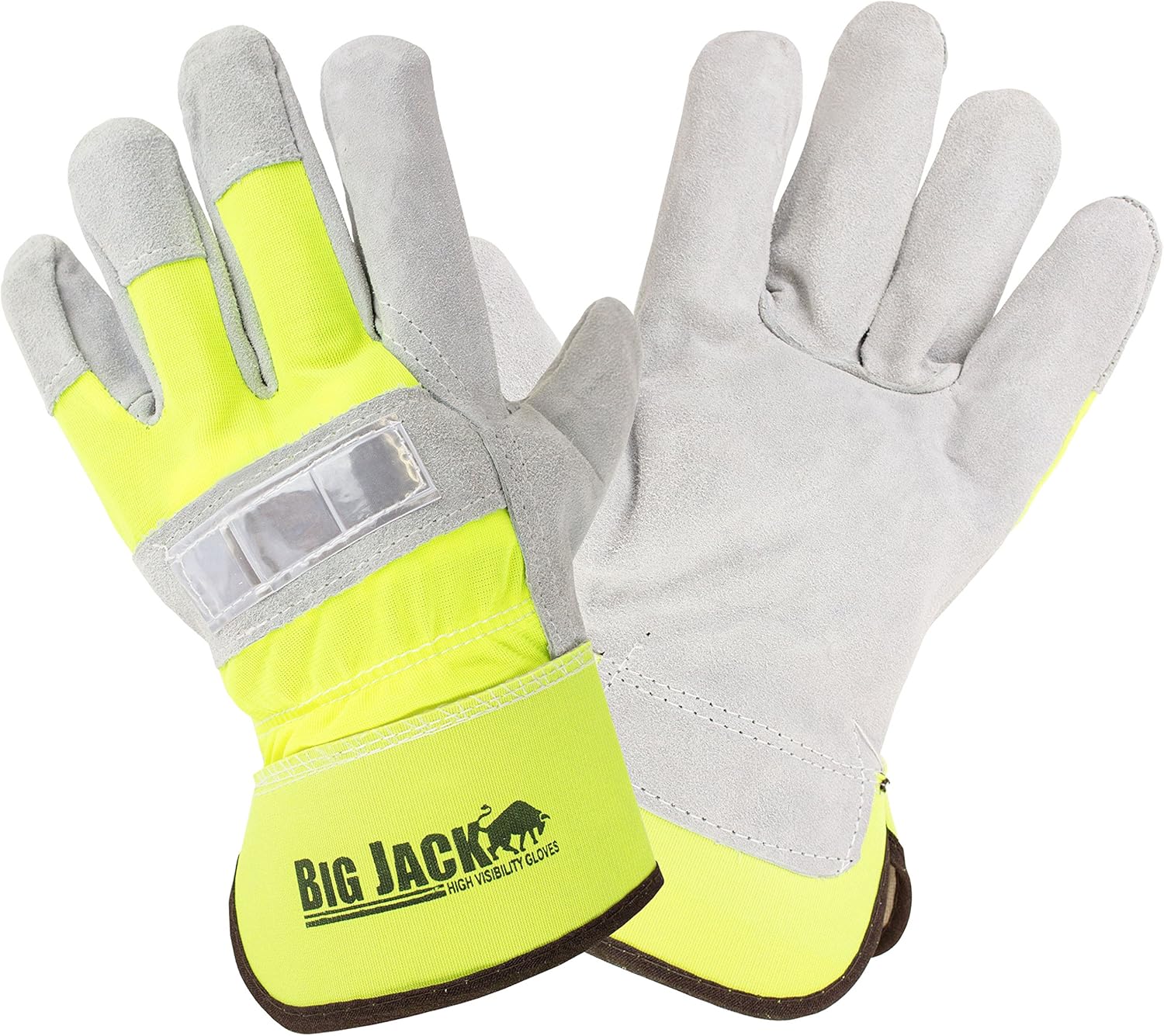 BGBYHVG Hi Visibility Cowhide Palm- Leather Gloves for men with rubberized safety cuff, Large (72 Pairs, Fluorescent Lime)