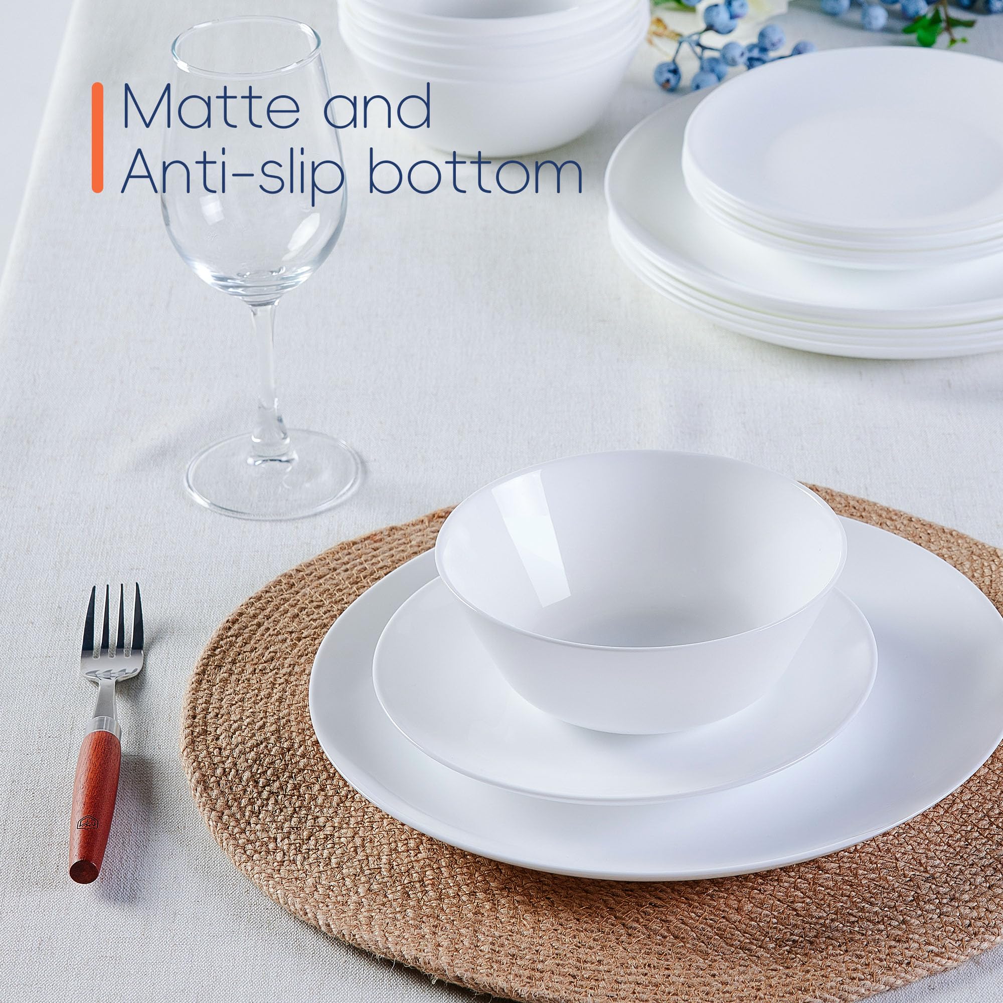 LaGlint Vetro Opalino Servizio da Piatti Set 12 Pezzi, Bianco Servizio da Tavola con 4 Piatti Piani, 4 Piatti da Dessert, 4 Ciotole Cereali, Lavabile in Lavastoviglie, Adatto per Microonde