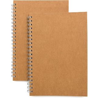 DSTELIN Soft Cover Spiral Notebook 2-Pack, Blank Sketchbook Journal 100 Pages Unlined, 7.5x5.1 Inch Brown Wirebound for Sketching & Notes