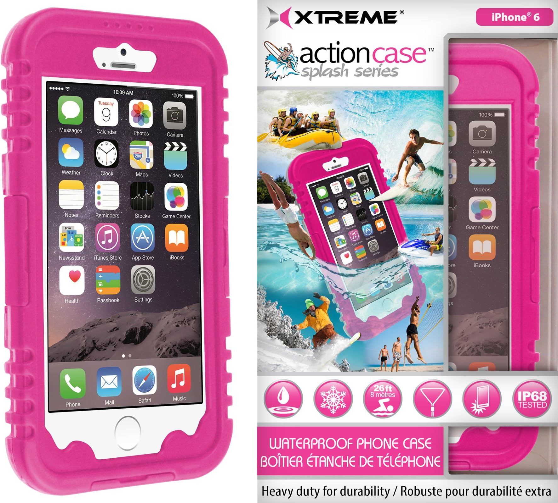 Action Case waterproof iPhone 6 Case w/ Snow, Dirt, Dust, Mud, Sand, Weather, & Shock Proof construction, Adjustable Neck Strap, & Locking Seal Tested at IP68 Standards (Peppy Pink)