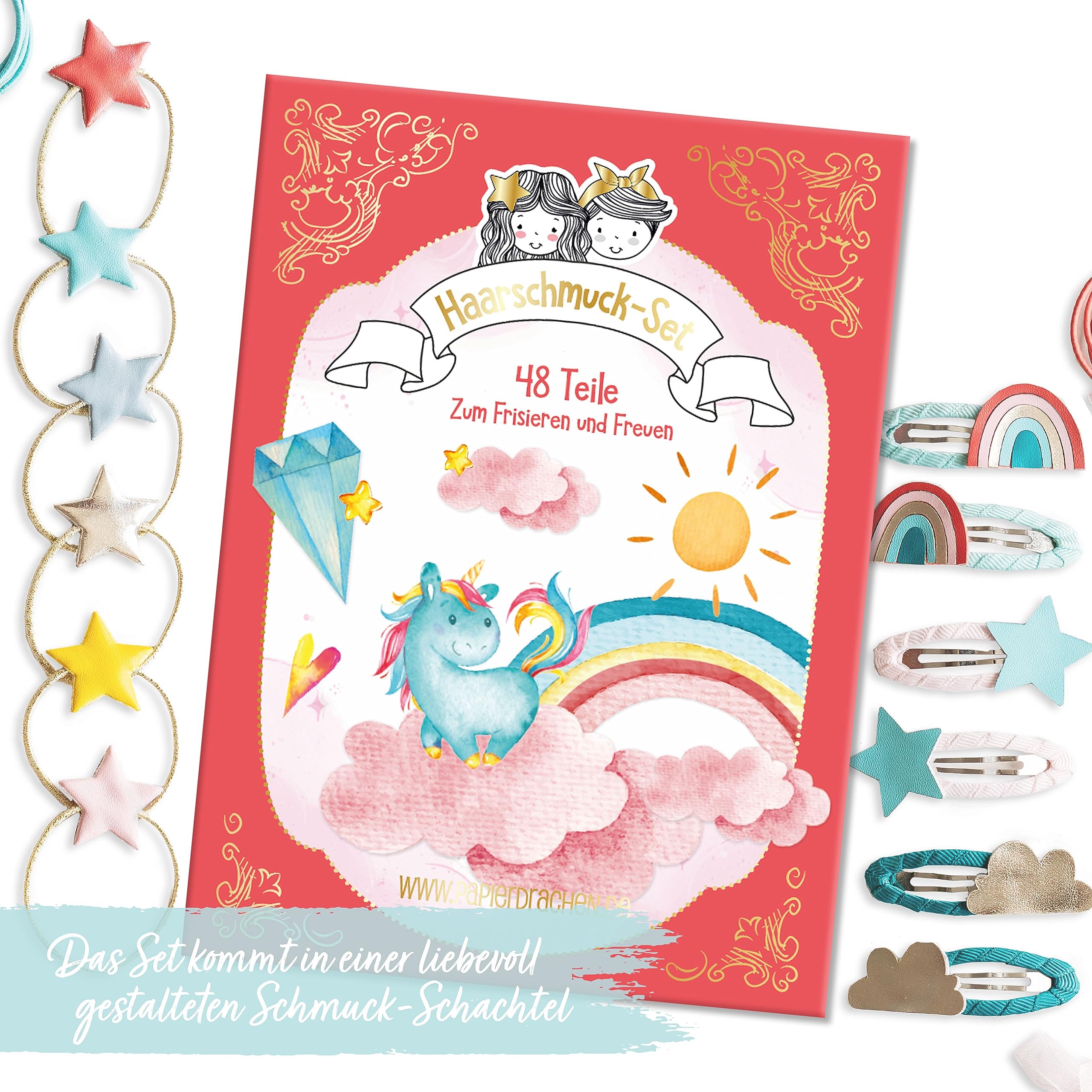 Papierdrachen Special 48 Hair Clips and Hair Bobbles in Many Colours, Durable and Robust - Image 2