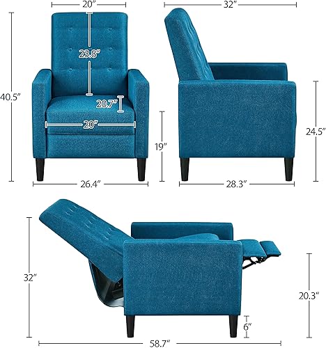 Miniatura 2 de Topeakmart Sofá reclinable de tela moderna de mediados de siglo para sala de estar, cojín acolchado, asiento de cine en casa, color azul