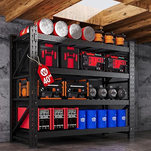 Miniatura 10 de Estantes de Almacenamiento de Metal de 48" de Ancho para Trabajo Pesado, 3000LBS Unidades de Estantería para Garaje, Estantería de Metal Alta de 4