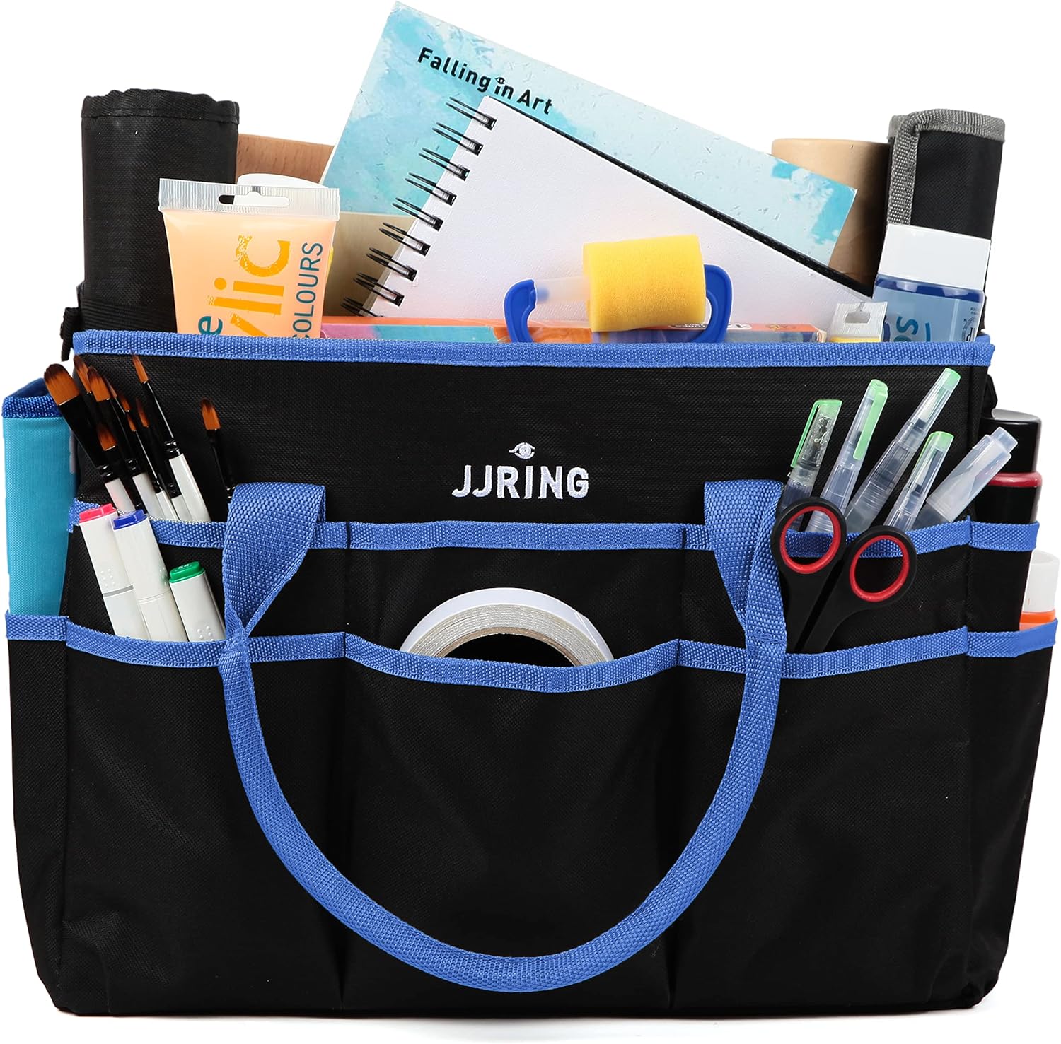 JJRING Large Multi-Functional Carrying Bag, 600D Nylon Artist Tote Bag with 16 Pockets Caddy for Art, Craft, Sewing, Make-up or School, Medical, Office Supplies Organizer, Blue Blue Large image 9 of 9 B08MVXMM96