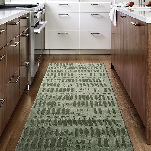Miniatura 2 de Alfombra de pasillo lavable de 2'7"x9' de Revival Rugs, Shell, para pasillo y entrada - 100% reciclada, certificada Oeko-TEX, pelo mediano, verde