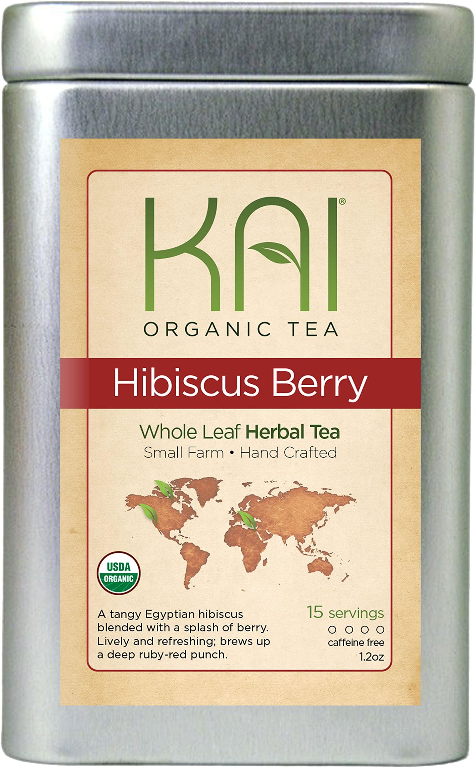 Organic Hibiscus Berry Tea, Loose Leaf Tin, Kai Organic Tea (1.2 ounce)