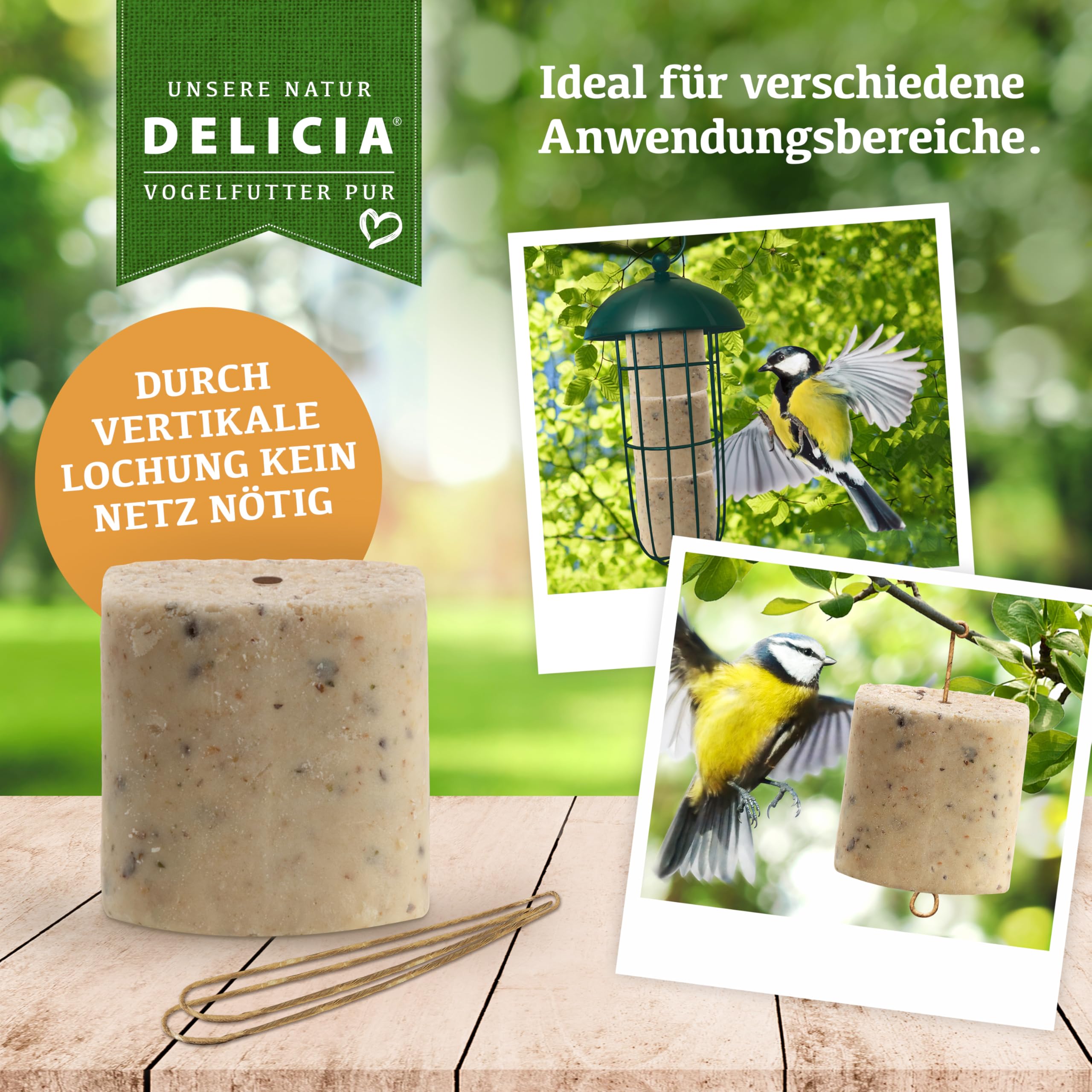 1 x 60 Stück Delicia Meisenballen mit Insekten und Aufhänger, Meisenknödel ohne Netz, Insektenknödel, Vogelfutter, Meisenfutter