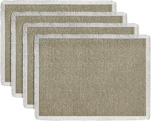 Miniatura 21 de Hausattire - Juego de 6 manteles individuales de algodón deshilachados para mesa de comedor 13x19 pulgadas | Mantel individual de estilo rústico