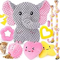 XIUGOAL 9 Pack Pink Puppy Chew Toys - Squeaky Plush Elephant, Rubber Teething & Rope Toys for Small Dogs Boredom Relief