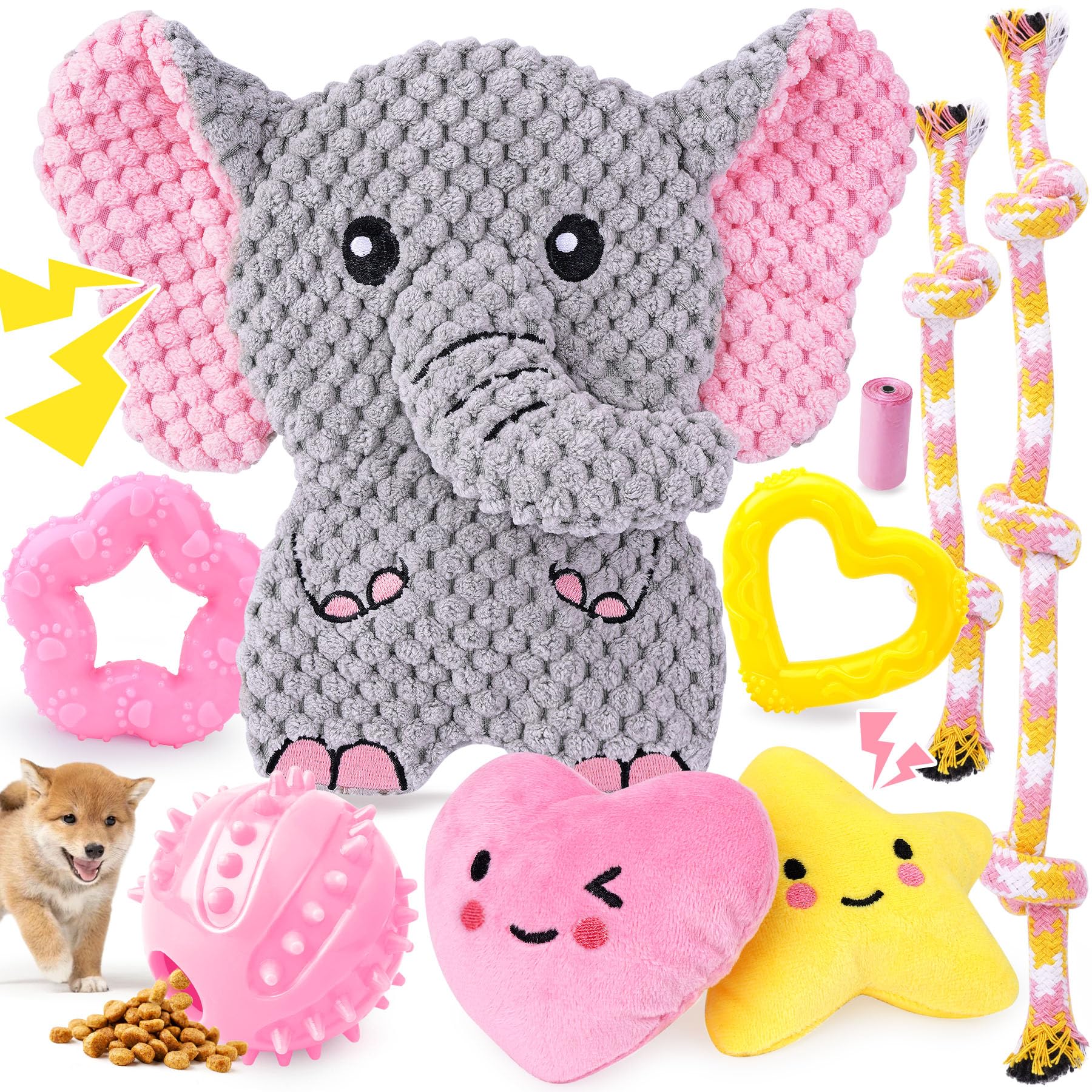 XIUGOAL Pink Puppy Toys - 9 Pack Puppy Chew Toys for Teething Enrichment Dog Toys for Small Dogs