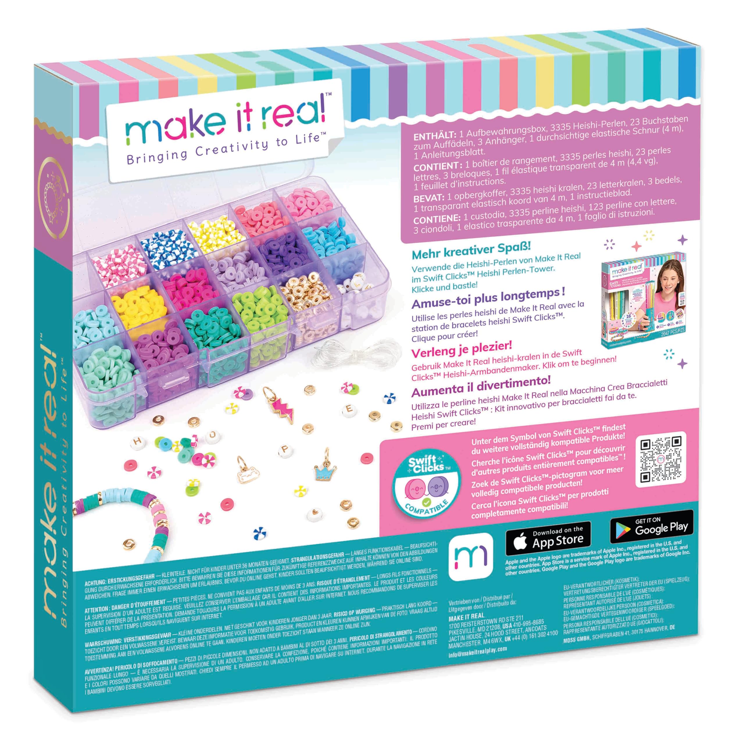 Make It Real Set di Perline Heishi con Custodia, 3364 Pezzi, Include Lettere e Ciondoli, Multicolore, per Bambini 8+ Anni