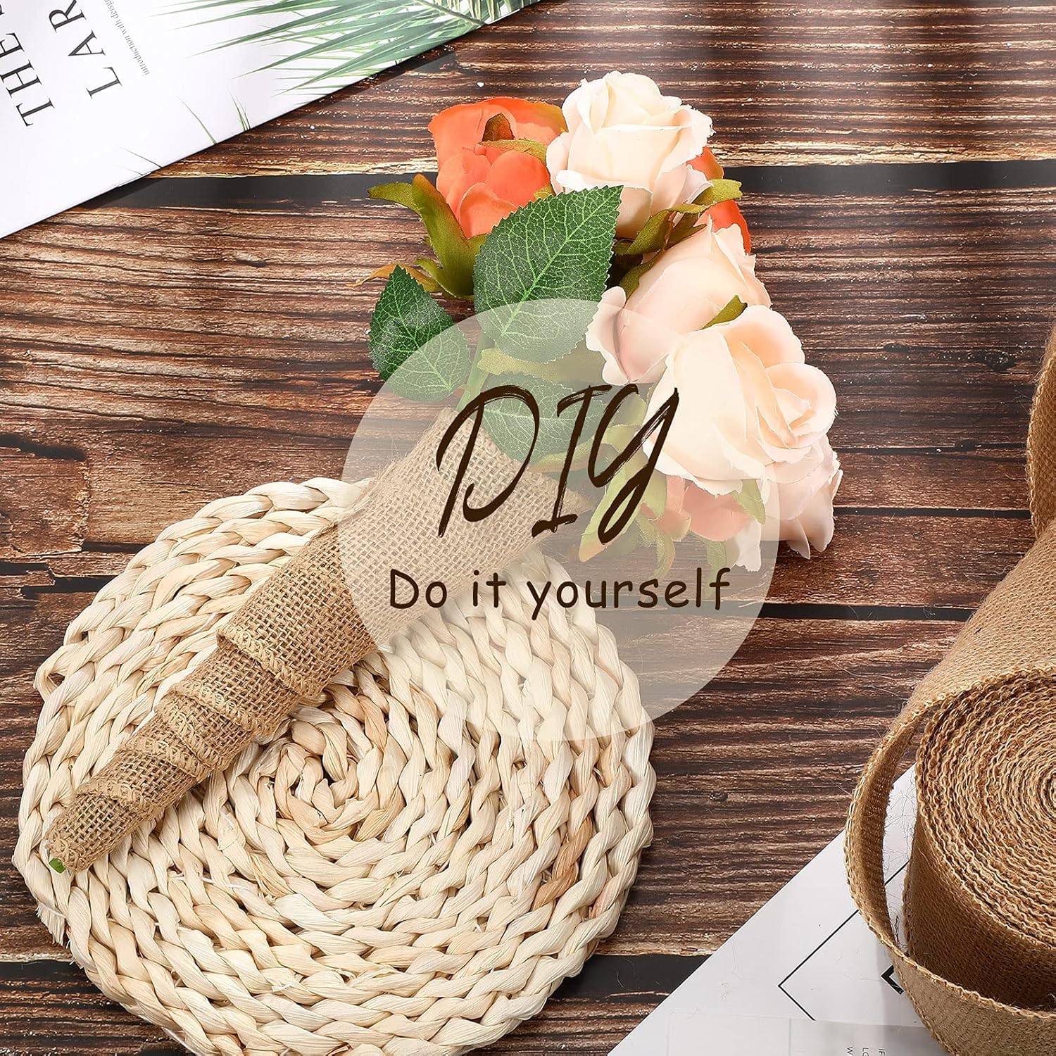 Chuangdi Natürliches Juteband, 10,2 cm x 20 m, Jute-Rand, Stoffband für Schleife, Kranz, Baum, DIY-Dekoration, Outdoor, Hochzeit, Zuhause, Weihnachten, Party-Dekoration