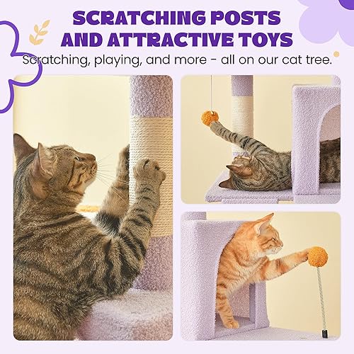 Miniatura 93 de MWPO Árbol de gato rosa de 63.8 pulgadas para gatos de interior, torre para gatos de varios niveles con postes rascadores cubiertos de sisal