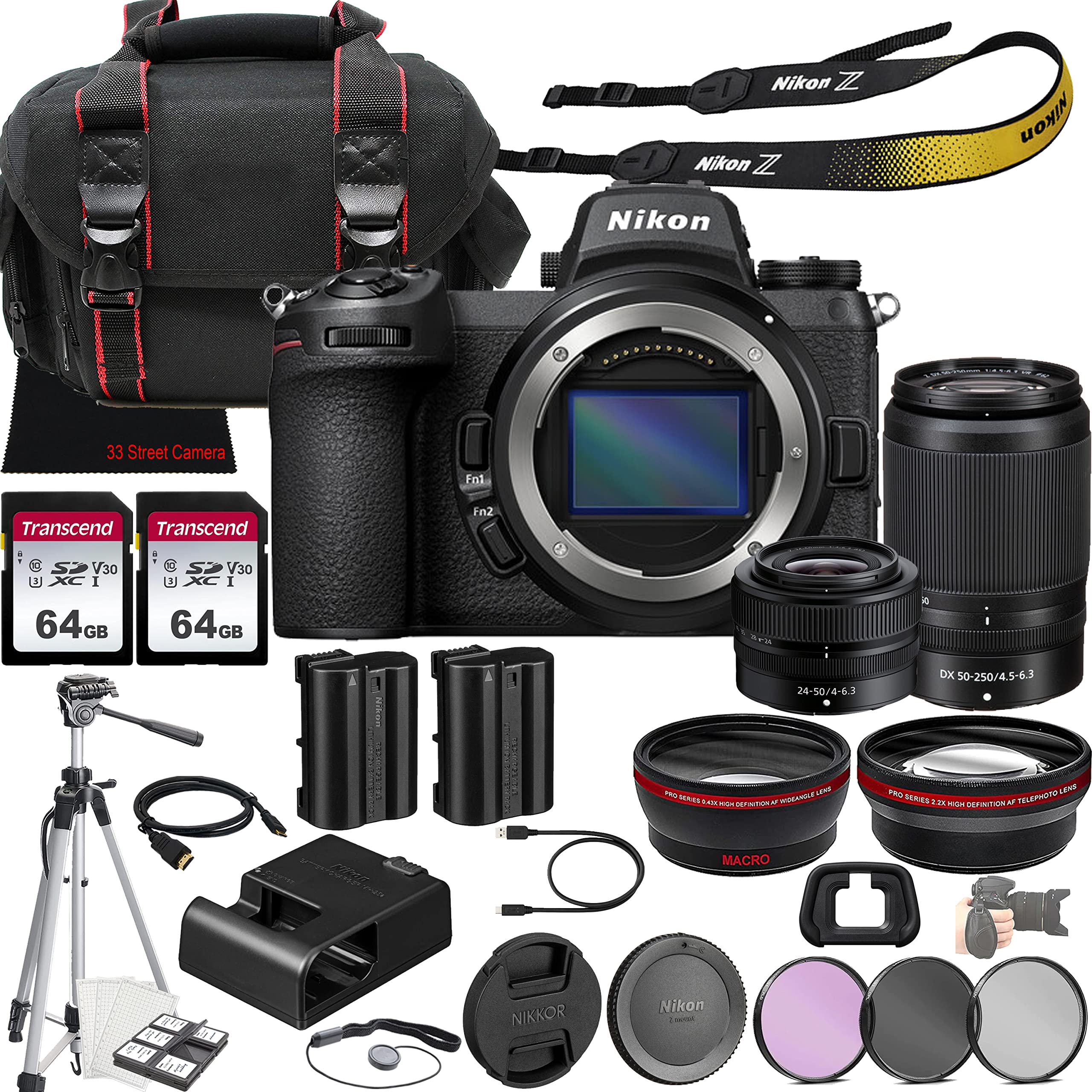 Nikon Z7 II Mirrorless Camera w/NIKKOR Z 24-50mm f/4-6.3 Lens + NIKKOR Z DX 50-250mm f/4.5-6.3 VR Lens + 128GB Memory + Case + Tripod + 3 Piece Filter Kit + More (35pc Bundle)