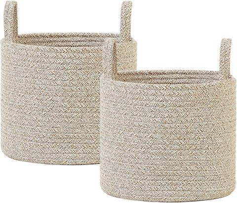Ocean Home Textile 2'li Bej Kırçıllı Pamuklu Halat Sepet Set 26 x 22 cm