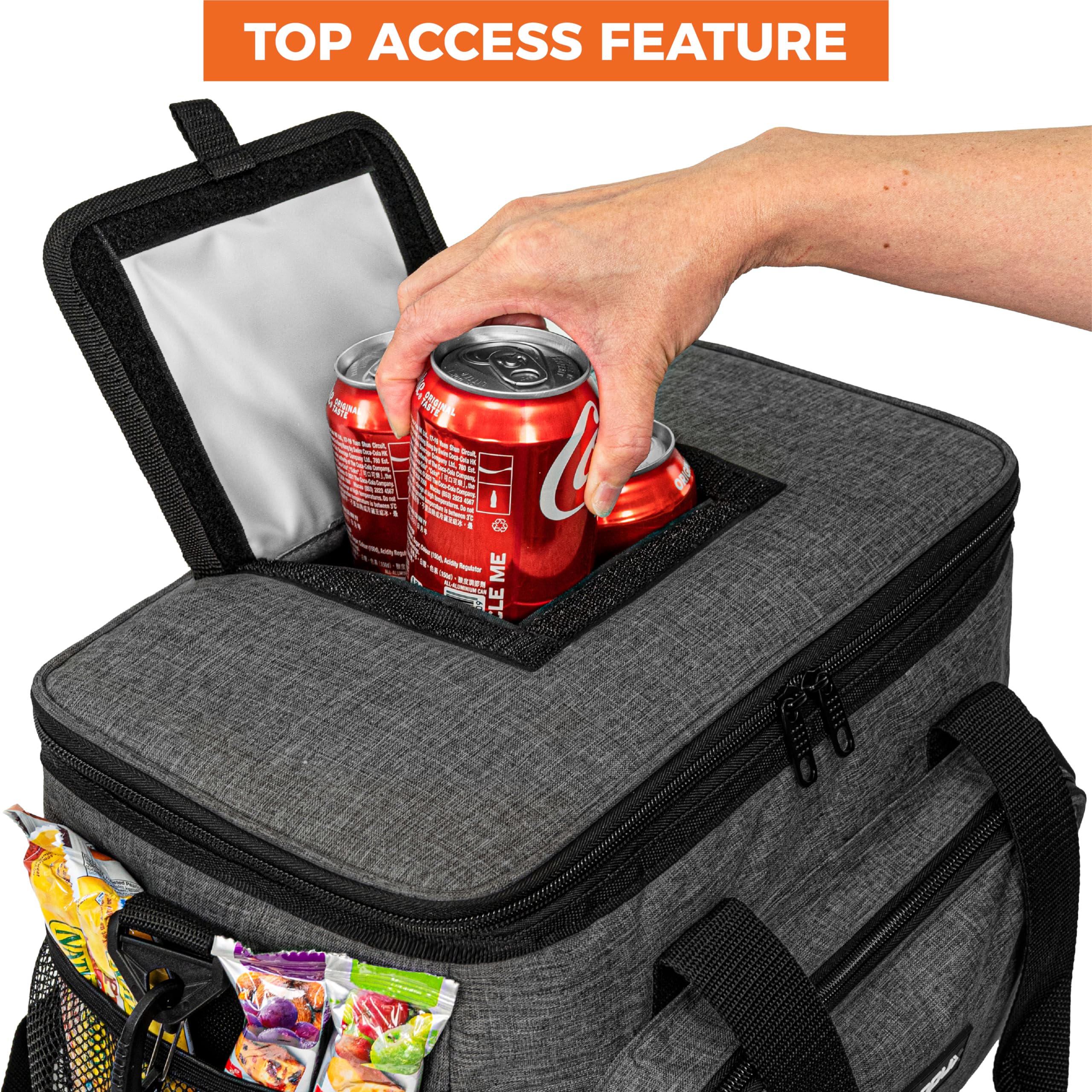 OPUX Bolsa térmica suave, bolsa de almuerzo plegable aislada para hombres, trabajo, camping, playa, viajes, portátil, suave, a prueba de fugas, impermeable, bolsa de almuerzo grande con correa para el