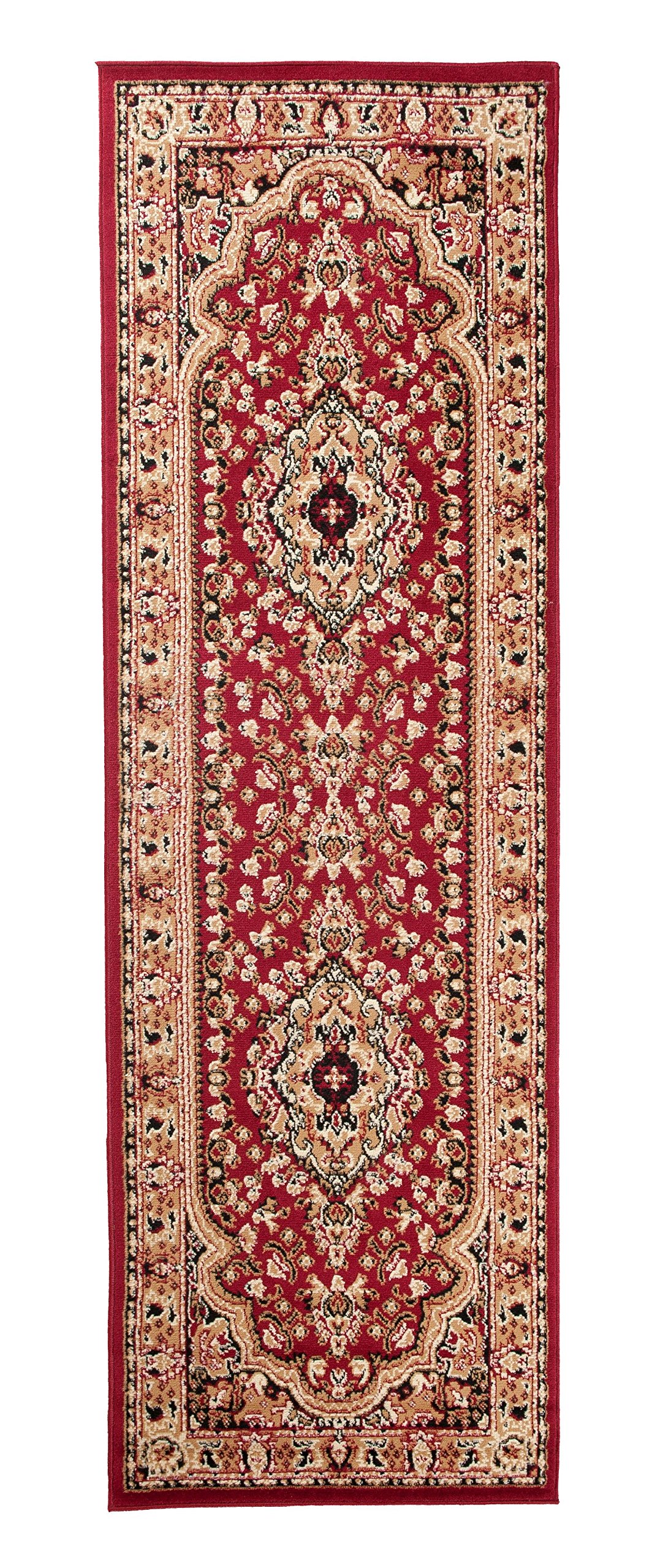 Carpeto Tappeto Corridoio Orientale - Motivo a Medaglione - Pelo Corto - Collezione Verona - Rosso - 70 x 300 cm