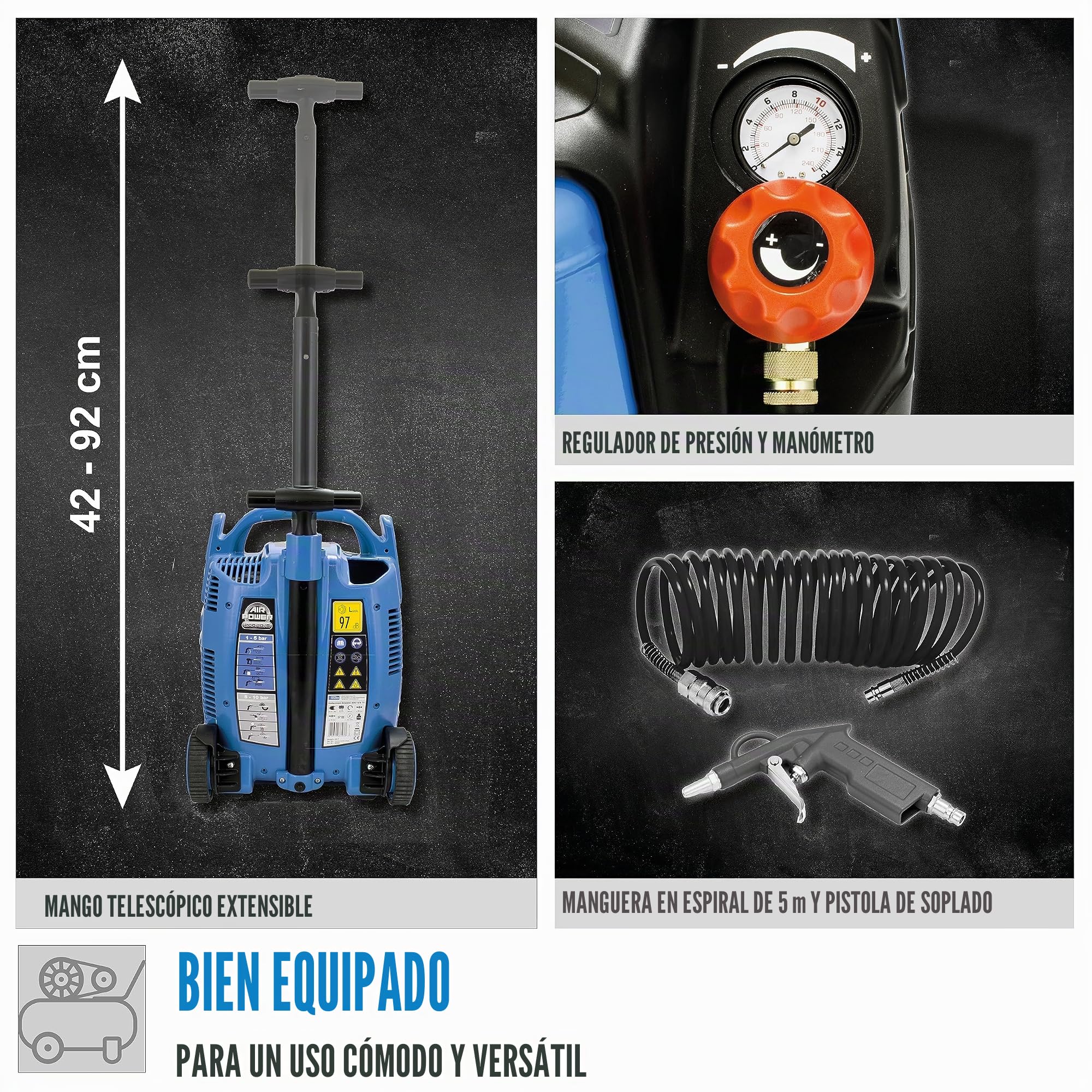 GÜDE Airpower Compresor de aire 200/10/5, TY + WD Tools, 8 unidades,juego de aire comprimido