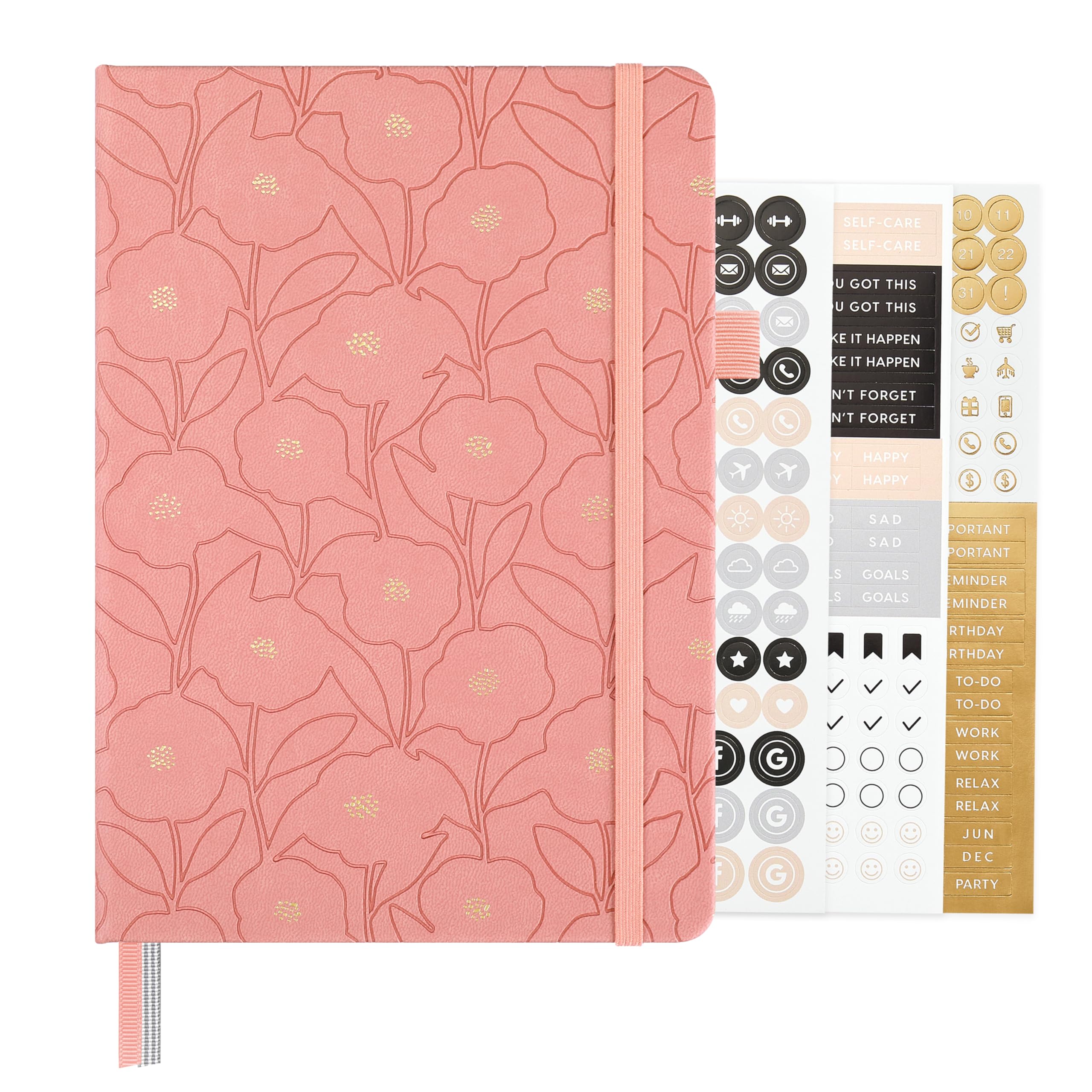&And Per Se Dotted Journal Notebook, A5 Hardcover Aesthetic Dotted Notebook – 160 Pages 100gsm Thick Dot Grid Paper, 3 Sticker Sheets – Gift-Ready Journaling Kit for Women (Peach Pink) — image 1