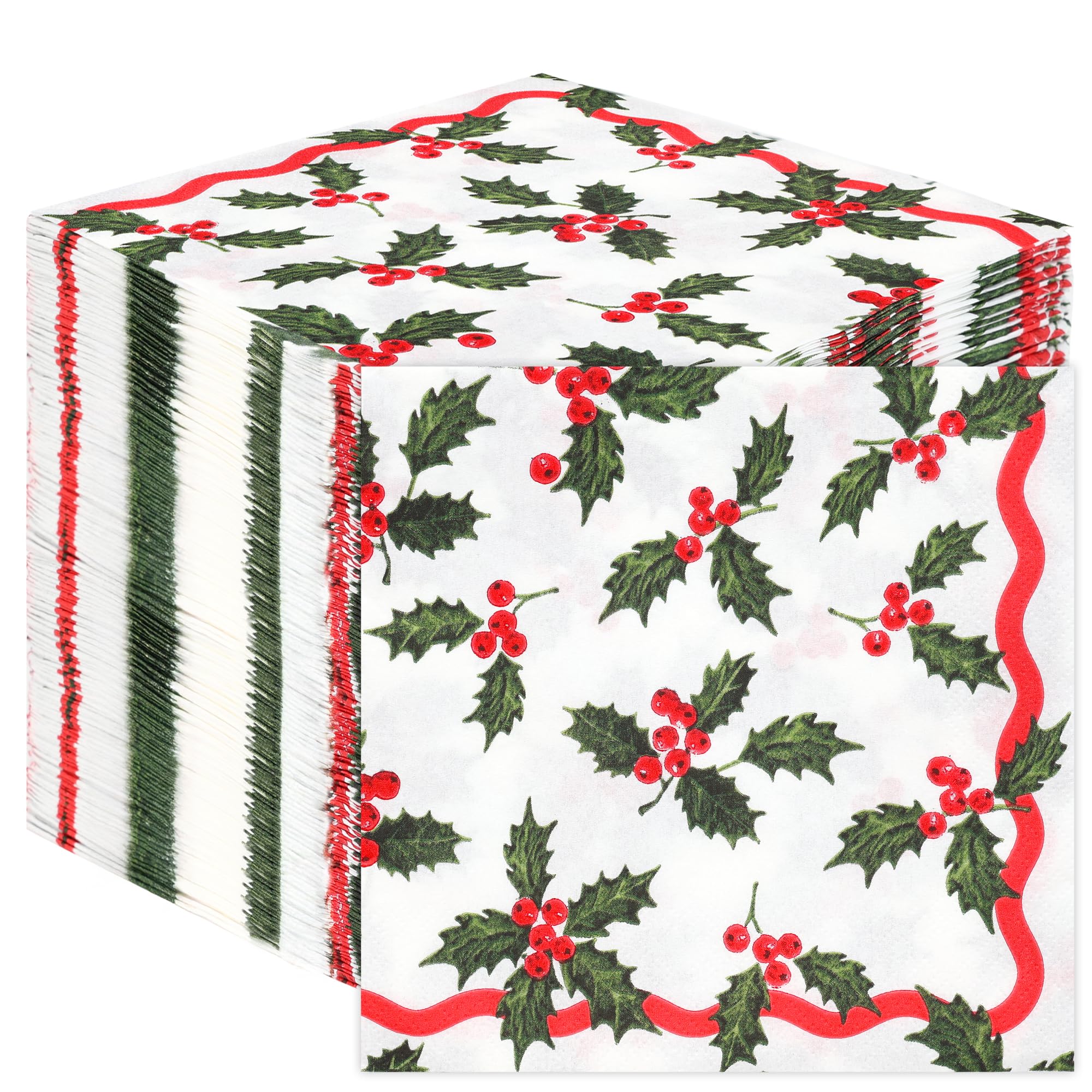 100 Tovaglioli Natalizi Usa E Getta 33x33 Cm - Motivi Fiocchi Di Neve, Alberi E Renne, 2 Veli, Per Cene E Feste Di Natale