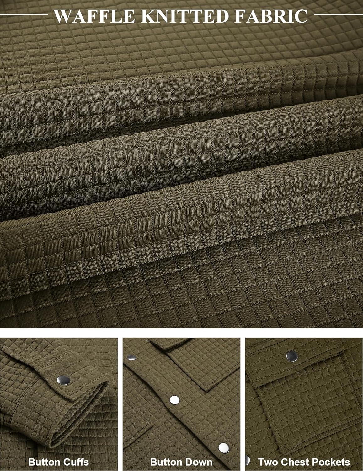 COOFANDY Mens Casual Shirt Jacket Button Down Waffle Jacket Long Sleeve Sweater Jackets Quilted Shacket Overshirt - Image 4
