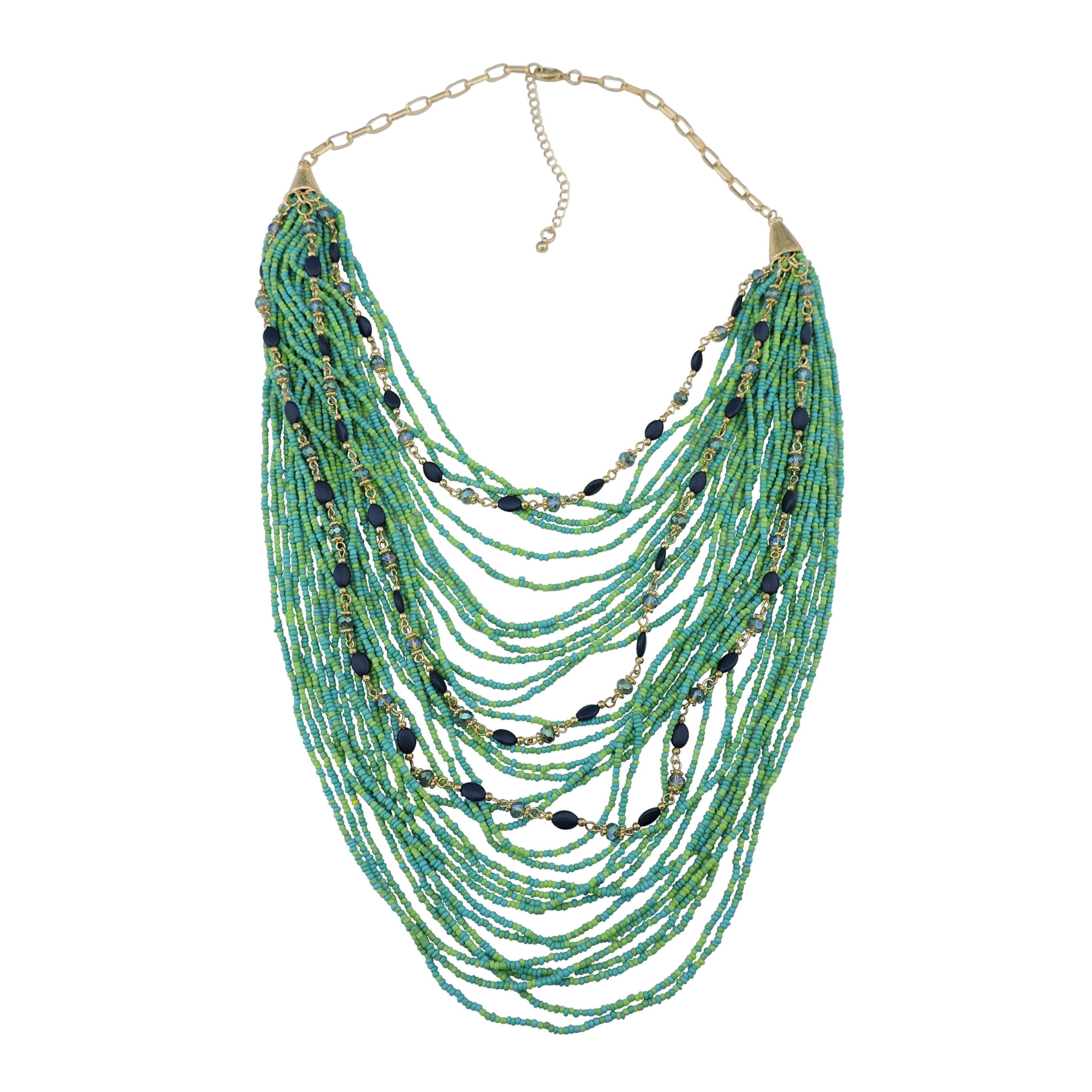 Bocar Multi-strato lunga catena Chunky Bib Seed Beads Statement collana (NK-10410)