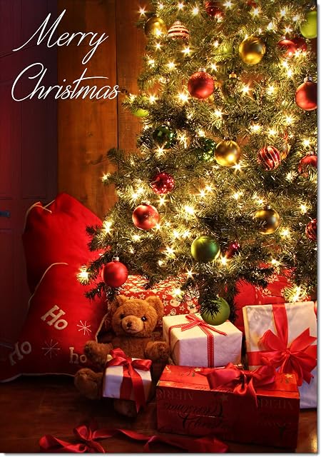 Pack Box of 10 Luxury Christmas Cards Premium Quality Size 13.5x19cm with Envelopes Christmas Trees