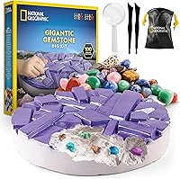 National Geographic Gigantic Gemstone Dig Kit: Excavate 100 Real Gems from Giant Brick, STEM Geology Toy for Kids with Tools & Guide
