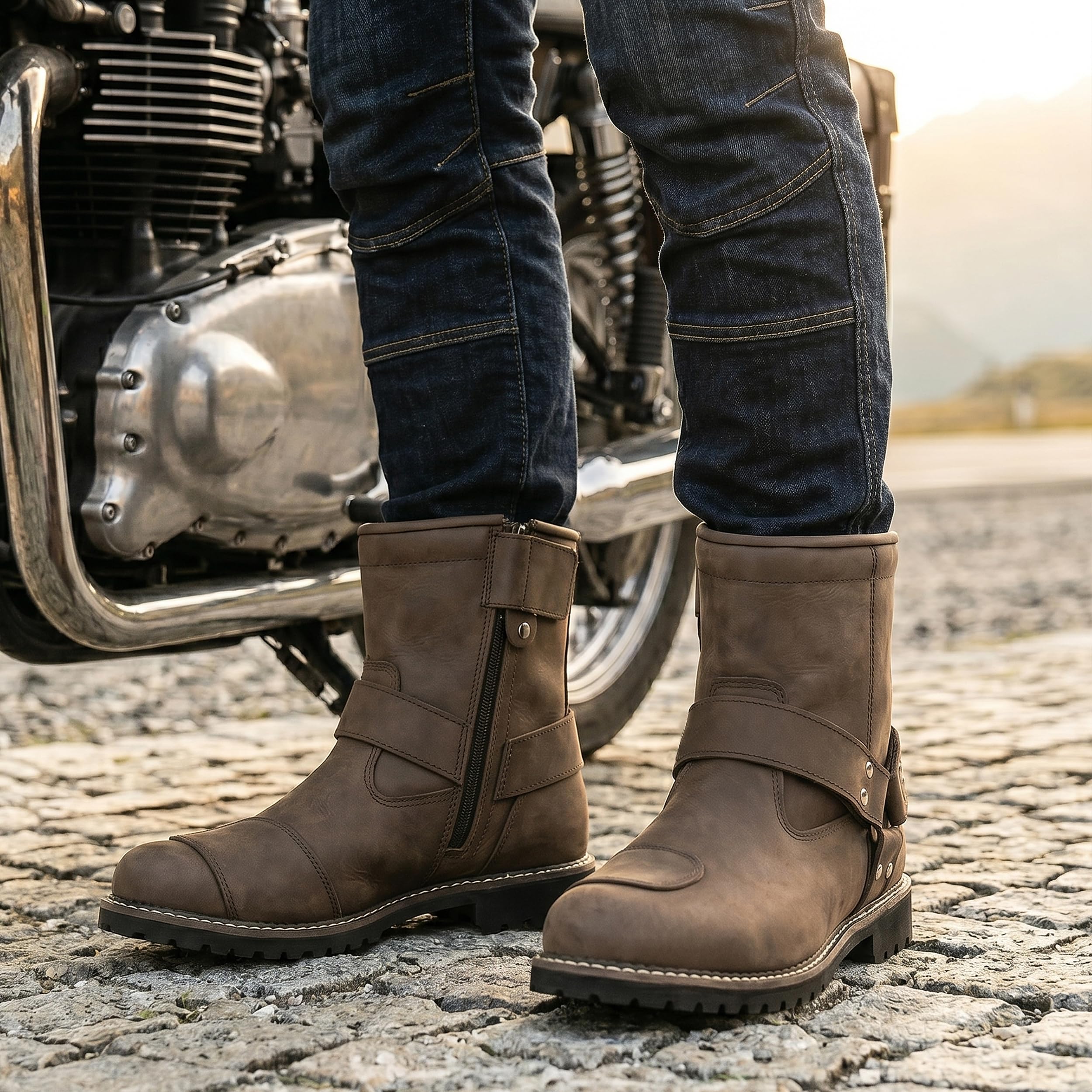 VPR Viper R40 Echtleder CE Motorrad Touren & Reitstiefel Herren - Kurze Knöchel Motorradstiefel Wasserdicht Membran Atmungsaktiv CE EN13634:2020 Schutzschuhe