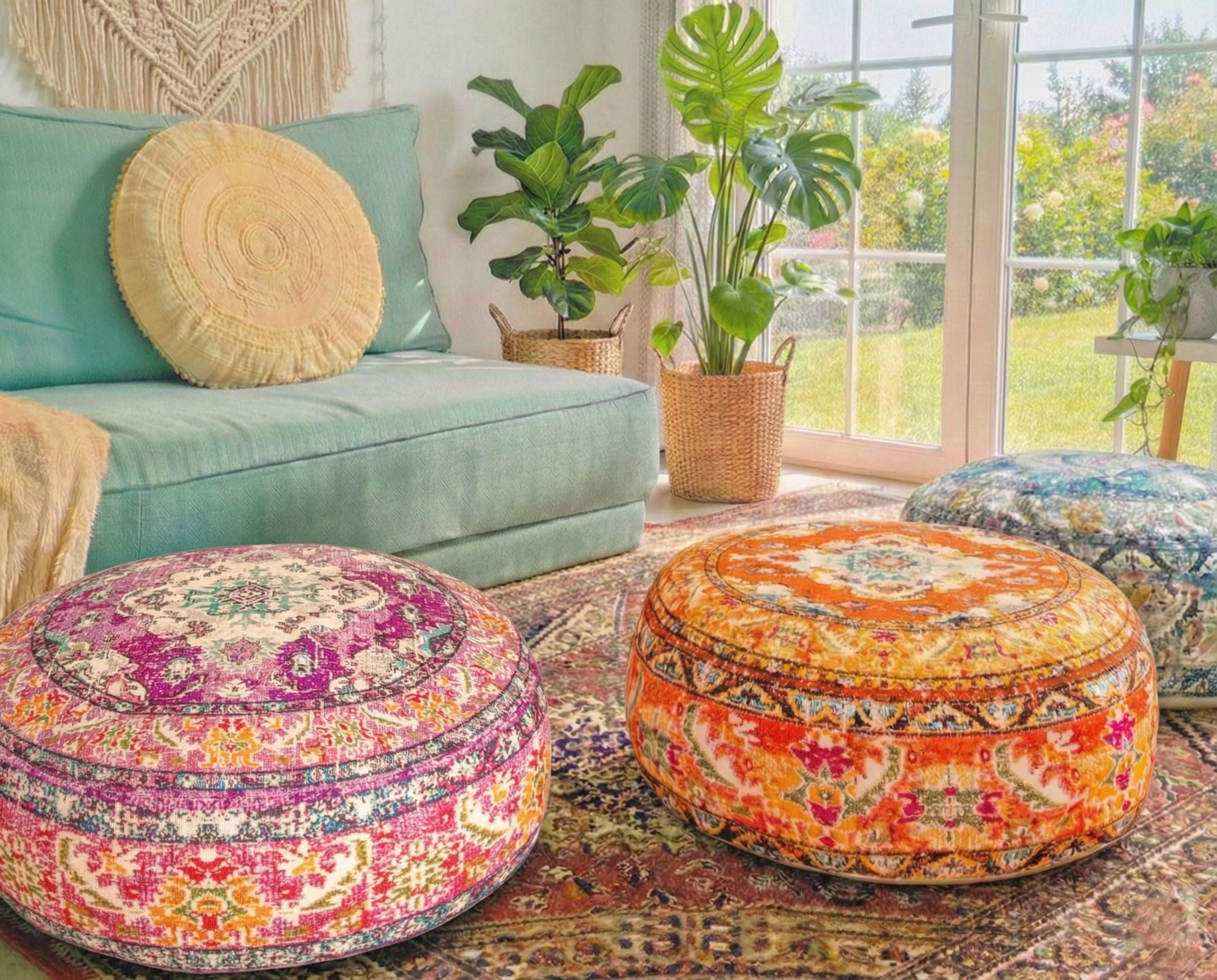 Mandala Life ART Fodera per cuscino da pavimento rotondo bohémien - 60x20 cm - 100% cotone - Custodia pouf per pouf per soggiorno, camera da letto, patio e altro