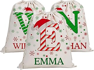 Single - Personalized Santa Sack w/Initial & Name - Custom Christmas Bag for Holiday Presents, 27