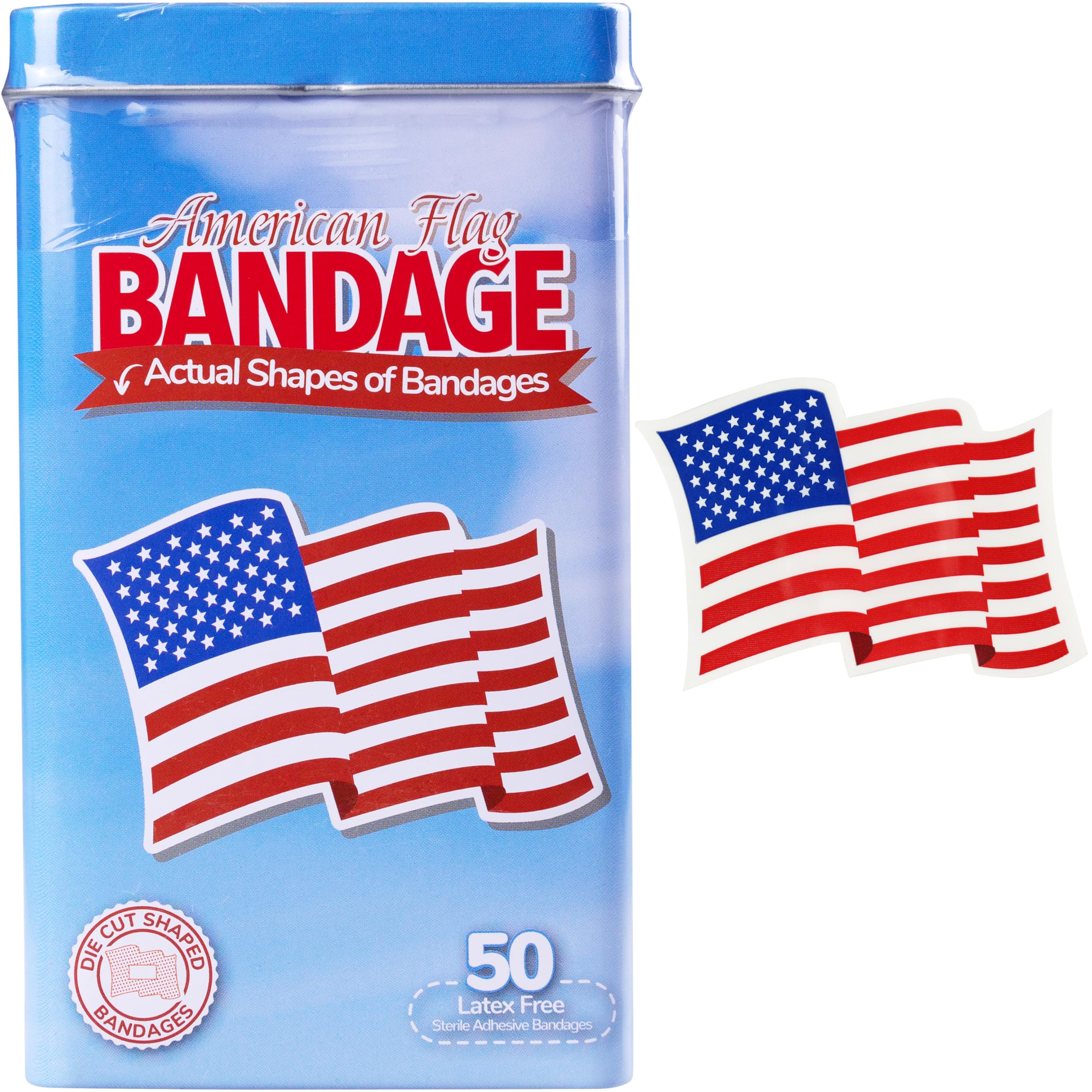 BioSwiss Bandages, American Flag Shaped Self Adhesive Bandage Set, Latex Free, Sterile Wound Care, 50 Count
