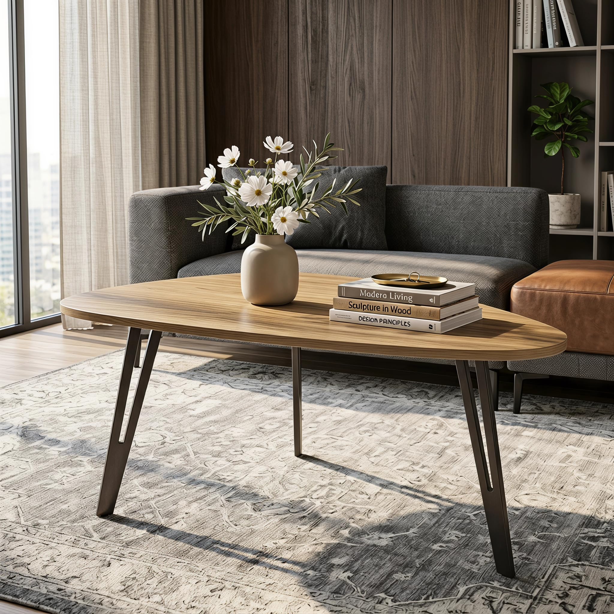 Manora Mesa de Centro Ovalada, Mesa Centro Salón con Metal Patas, Mesa Baja Salón para Salón, Dormitorio y Oficina, 85 x 52 x 43cm, Roble (Roble)