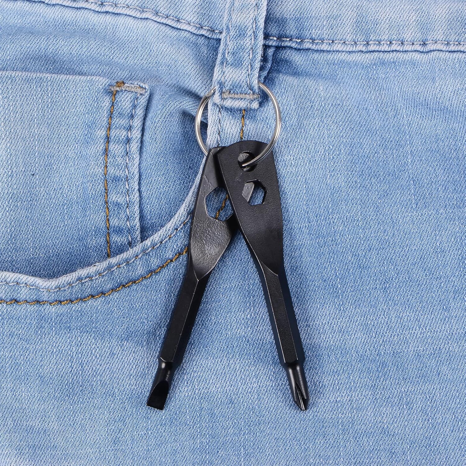 HARFINGTON 4pcs Portable Key Chain Screwdriver PH1 Phillips 4.8mm Slotted CR-V Multifunction Mini Key Screw Driver Set with Key Ring for Daily Maintenance, Camping, Outdoor, Black