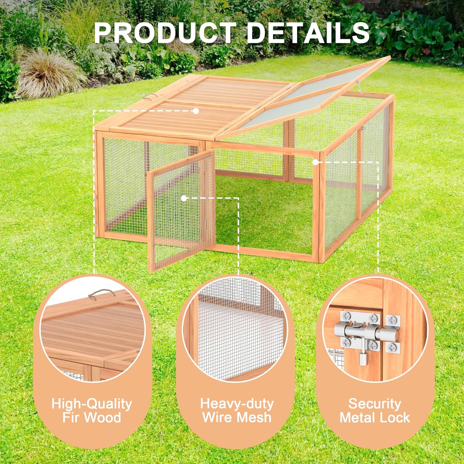 Portable Chicken Coop Run, Rabbit Hutch with Top & Side Opening Doors, Folding Wooden Rabbit Cage for Guinea Pigs, Bunny, Rabbit, Hedgehog, Small Animal Outdoor (Logs)
