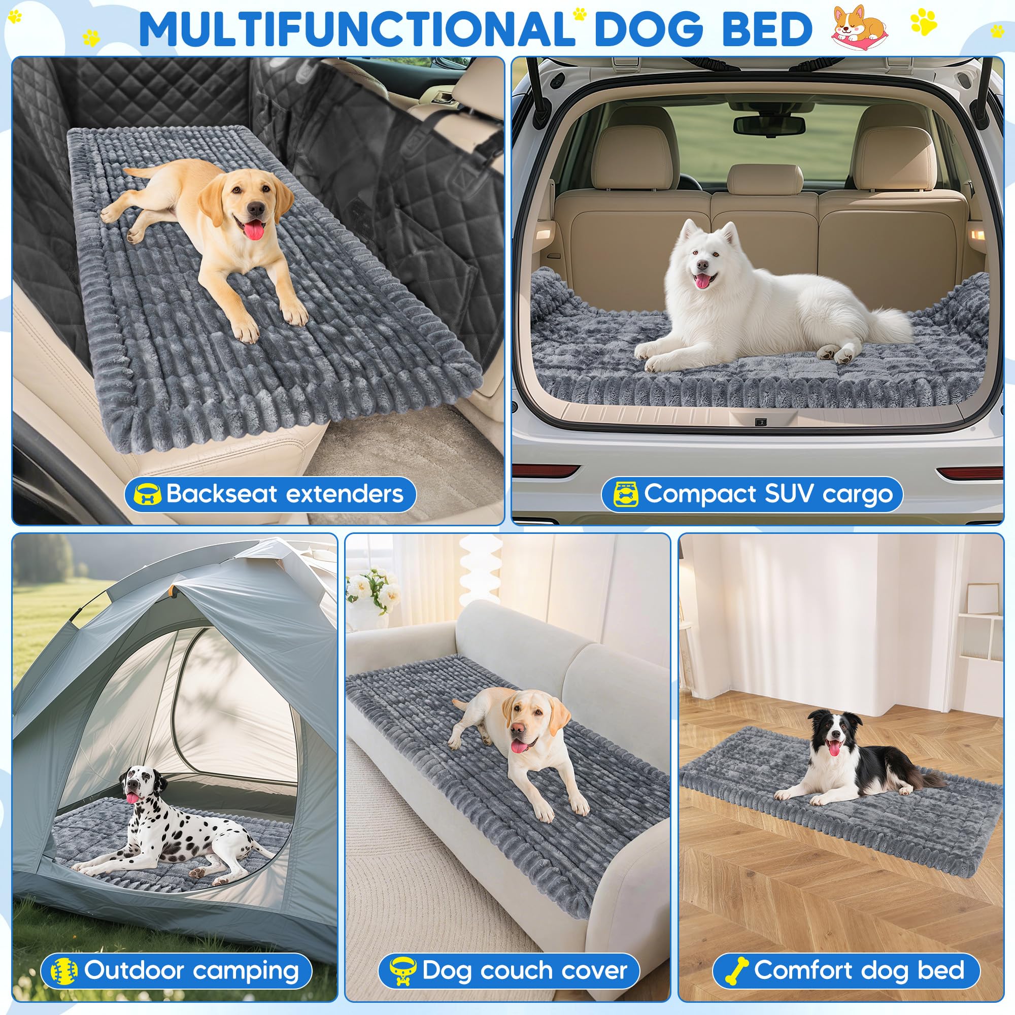 Loiion Cuscino Auto Cane, Tappetino Cane per Auto, Tappetino Antiscivolo per Cani, Flanella è Morbida Brandina per Cani, Resistente ai Graffi e Confortevole, 127×62,5x2,5cm,Grigio Scuro
