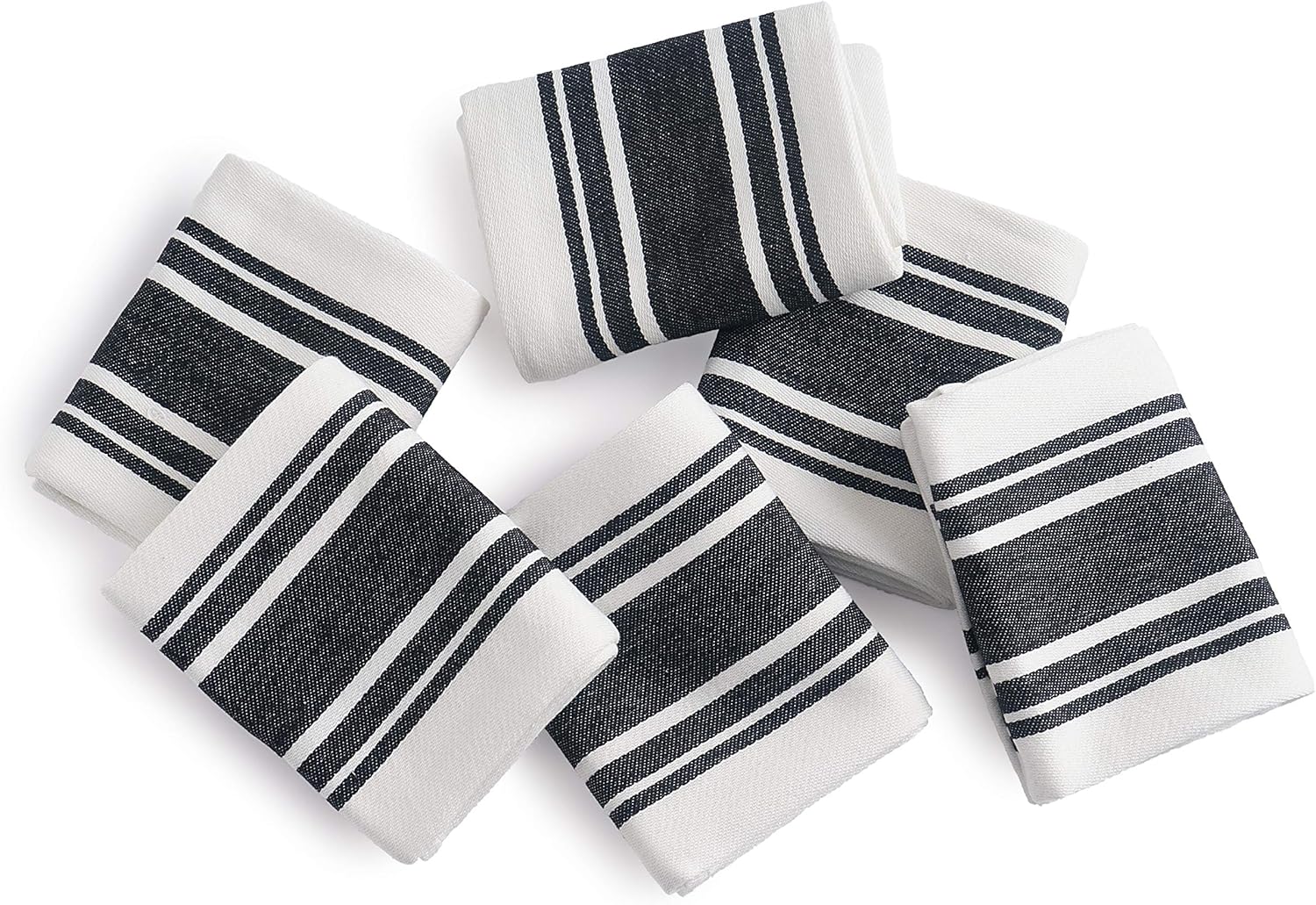 Kitchen Towels Set – Pack of 6 (20’’ x 30’’) Extra Large Premium Cotton Dish Towels for Kitchen – Super Striped Towels – Absorbent – 100% Cotton – with Hanging Loop – Black
