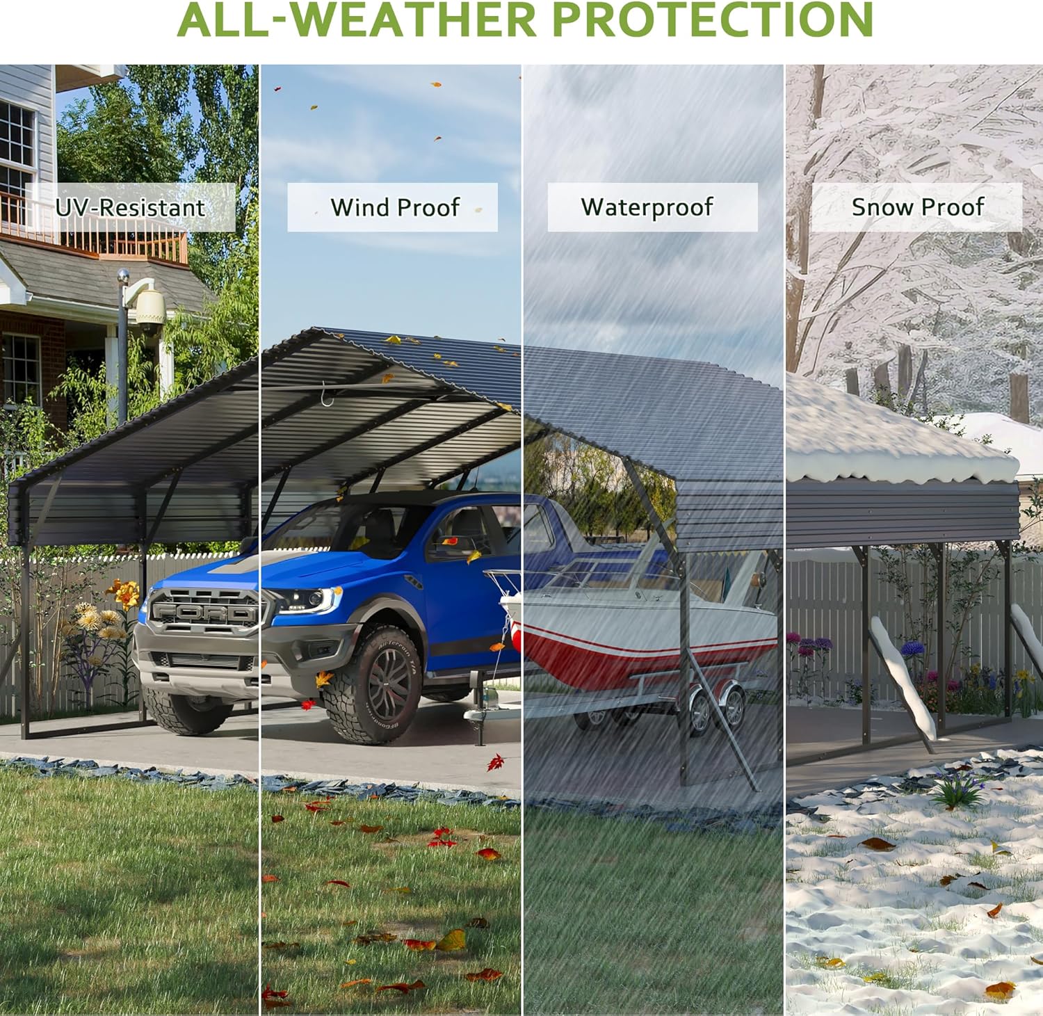 Heavy Duty 20x20FT Metal Carport with Reinforced Legs & Frame, Outdoor Carport with Galvanized Steel Roof, All-Weather Shelter for Cars, Trucks, Boats & Tractors