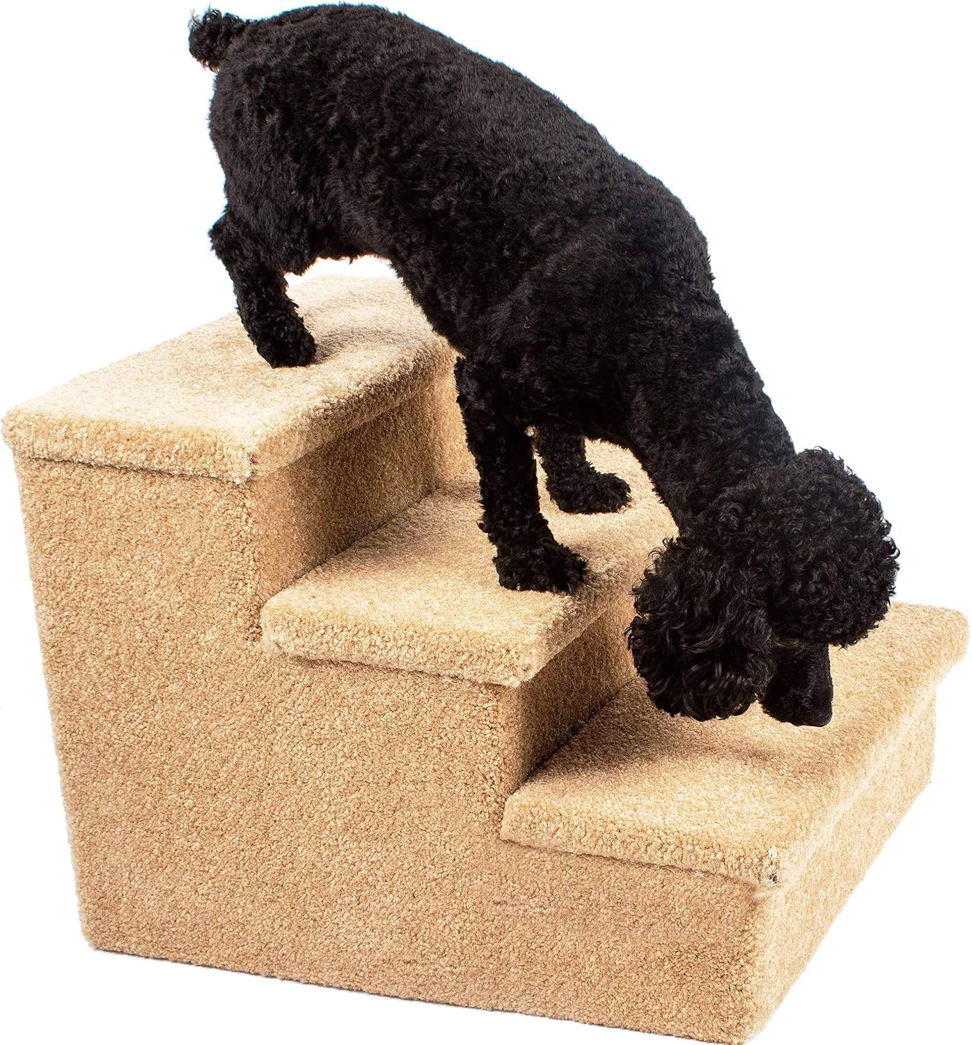 Penn-Plax 3 Step Carpeted Pet Stairs for Both Cats and Dogs Holds Up to 150 LBS 12.75 Inches High, Beige