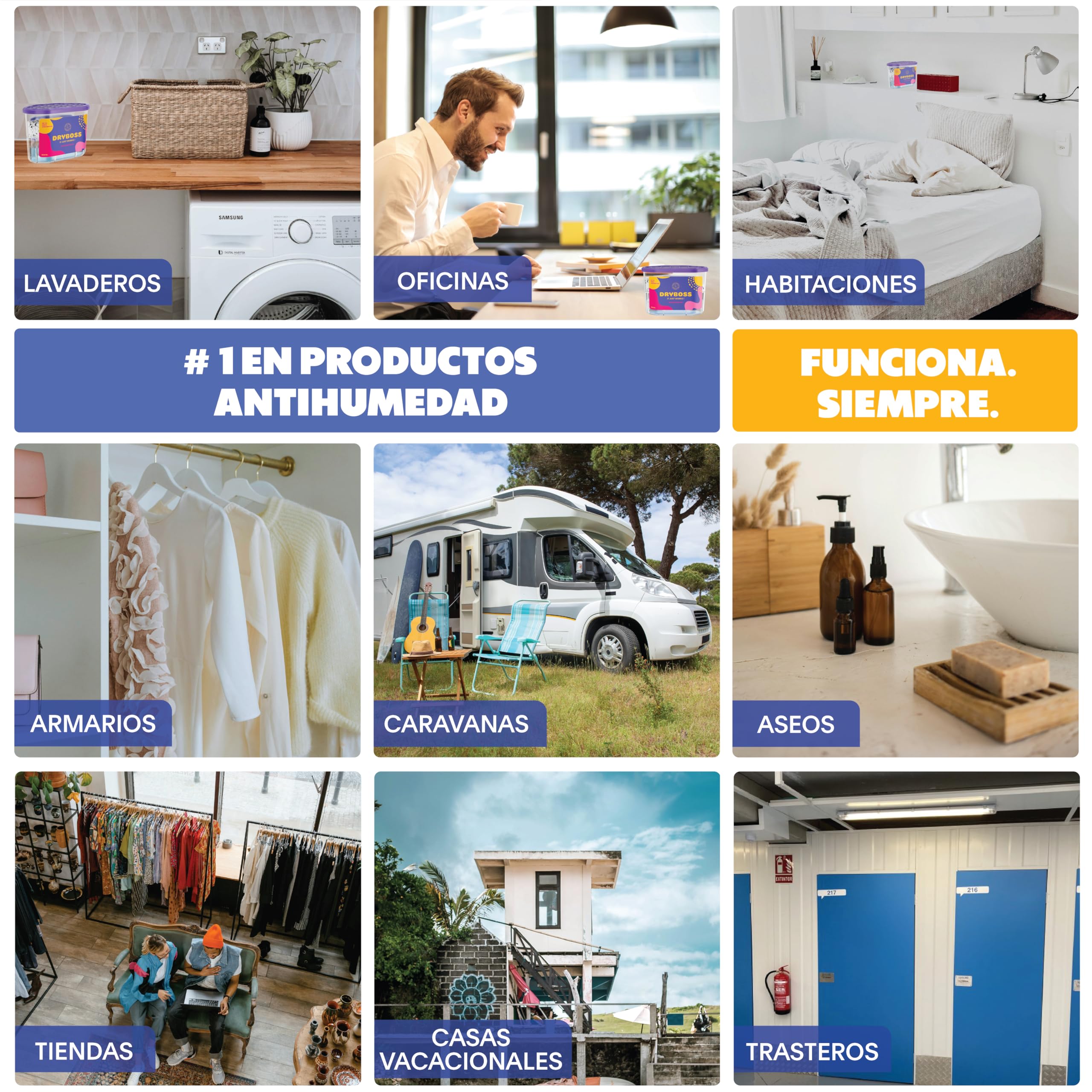 Pack x 6 Deshumidificador Absorbente Anti Humedades de Armarios, Interior Casa, Cajones, Habitacion, Pared, Coche. Quita Olores y Absorbe Humedades. Previene Condensación. Antihumedad